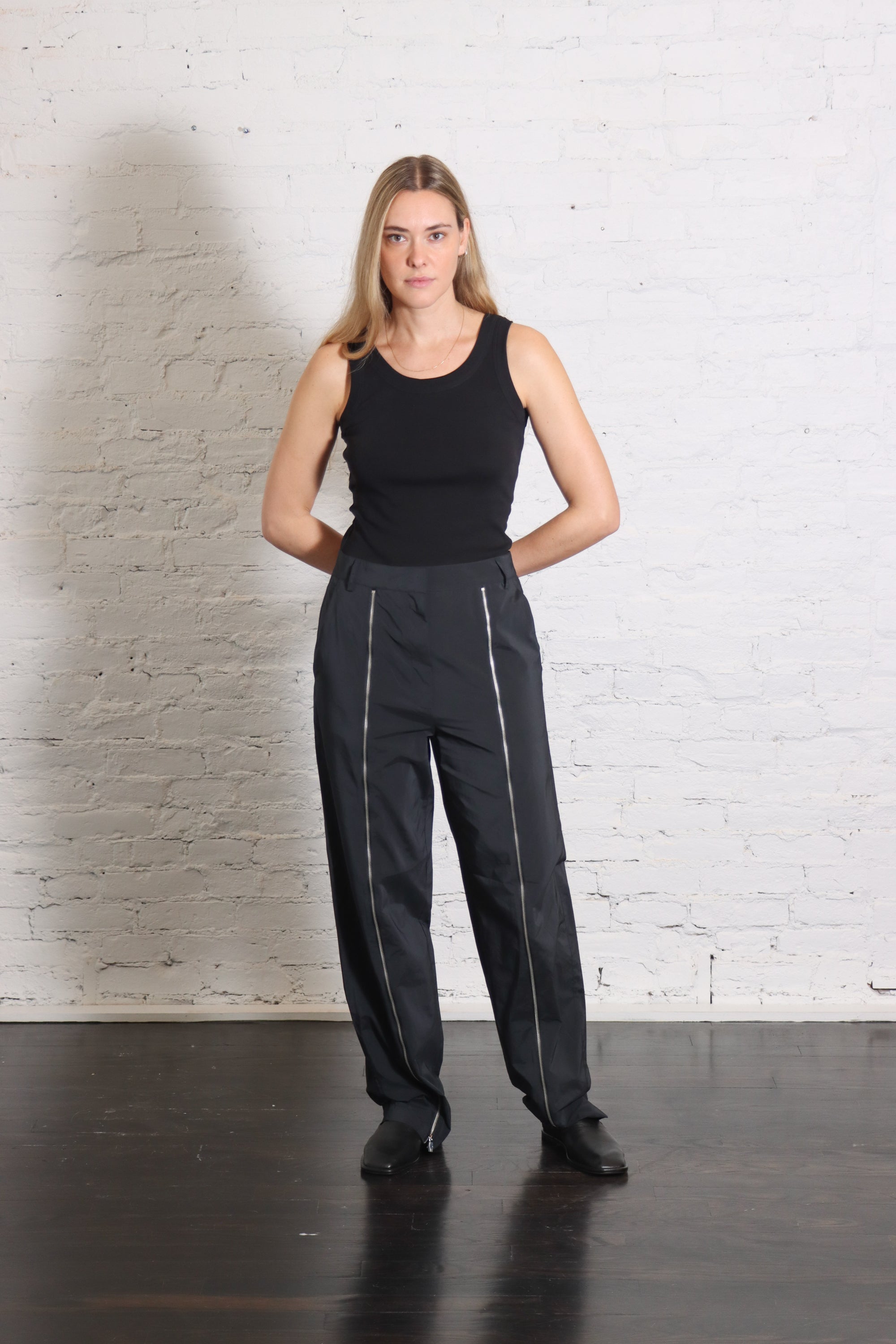 Nylon Zipper Trouser in Black by Tibi-Bottoms-Tibi-Idlewild