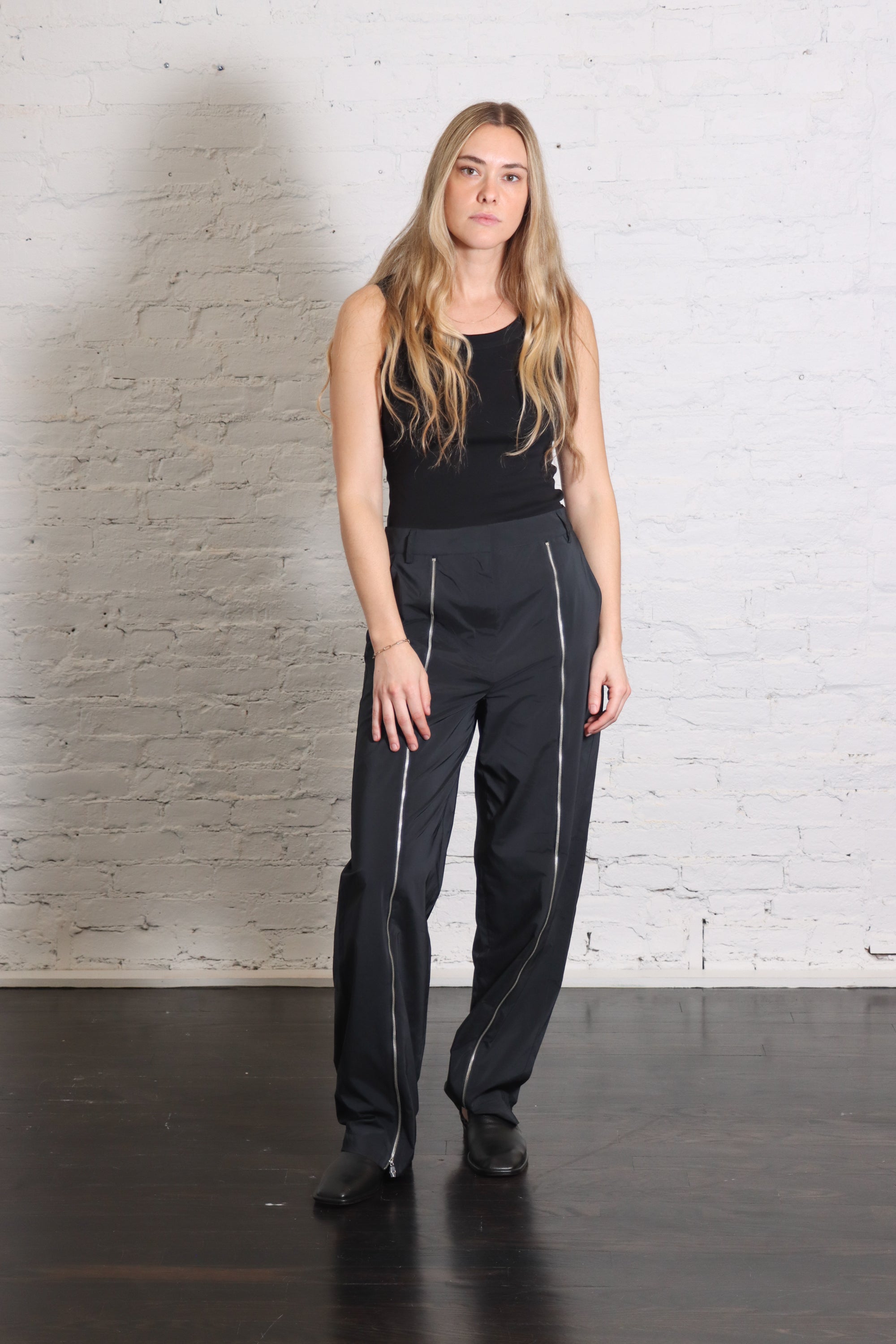 Nylon Zipper Trouser in Black by Tibi-Bottoms-Tibi-Idlewild