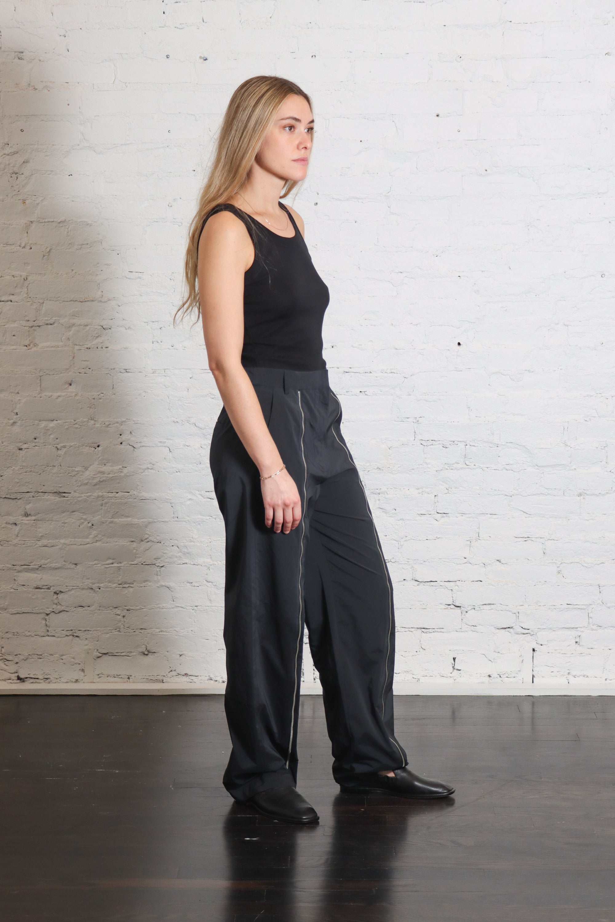 Nylon Zipper Trouser in Black by Tibi-Bottoms-Tibi-Idlewild