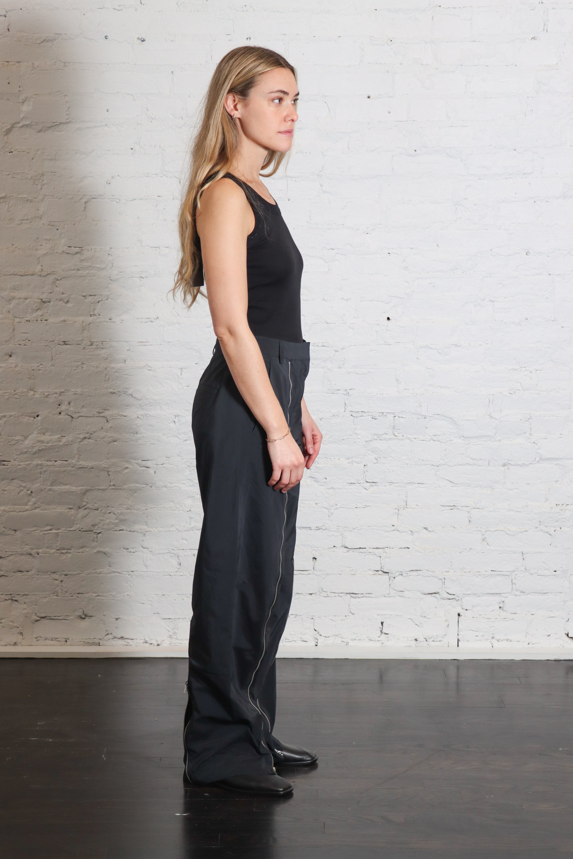 Nylon Zipper Trouser in Black by Tibi-Bottoms-Tibi-Idlewild
