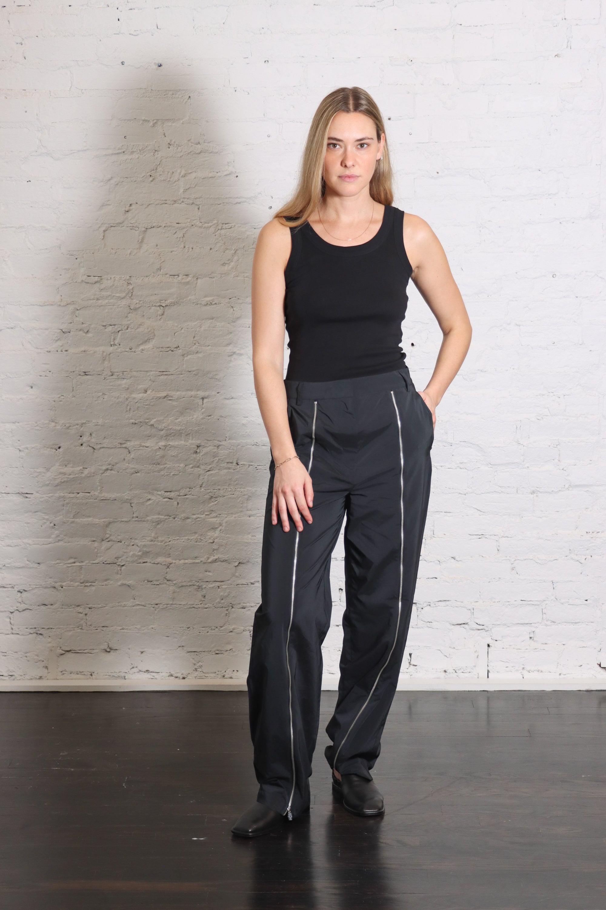 Nylon Zipper Trouser in Black by Tibi-Bottoms-Tibi-Idlewild