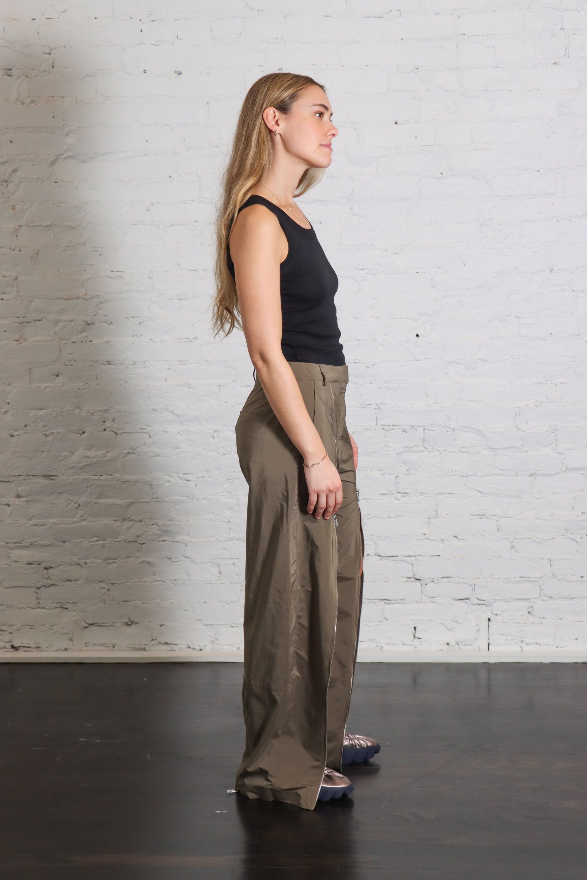 Nylon Zipper Trouser in Dark Taupe by Tibi-Bottoms-Tibi-Idlewild