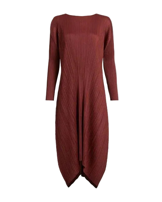 October Monthly Colors Dress in Brown Red by Pleats Please Issey Miyake - Idlewild