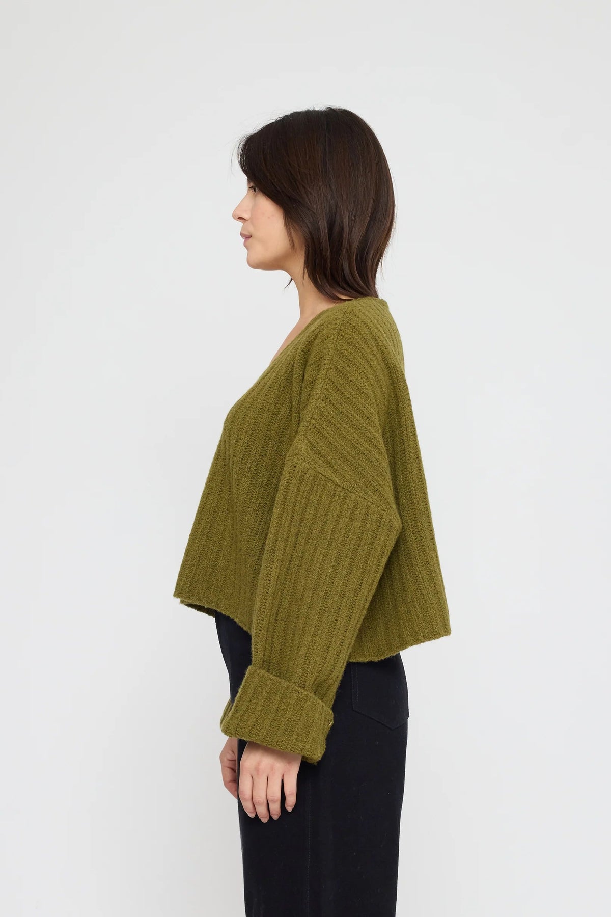 Oversized V-Neck Sweater in Kelp Green by 7115 by Szeki-7115 by Szeki-Idlewild-Cincinnati