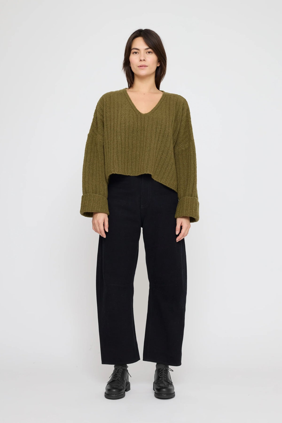 Oversized V-Neck Sweater in Kelp Green by 7115 by Szeki-7115 by Szeki-Idlewild-Cincinnati