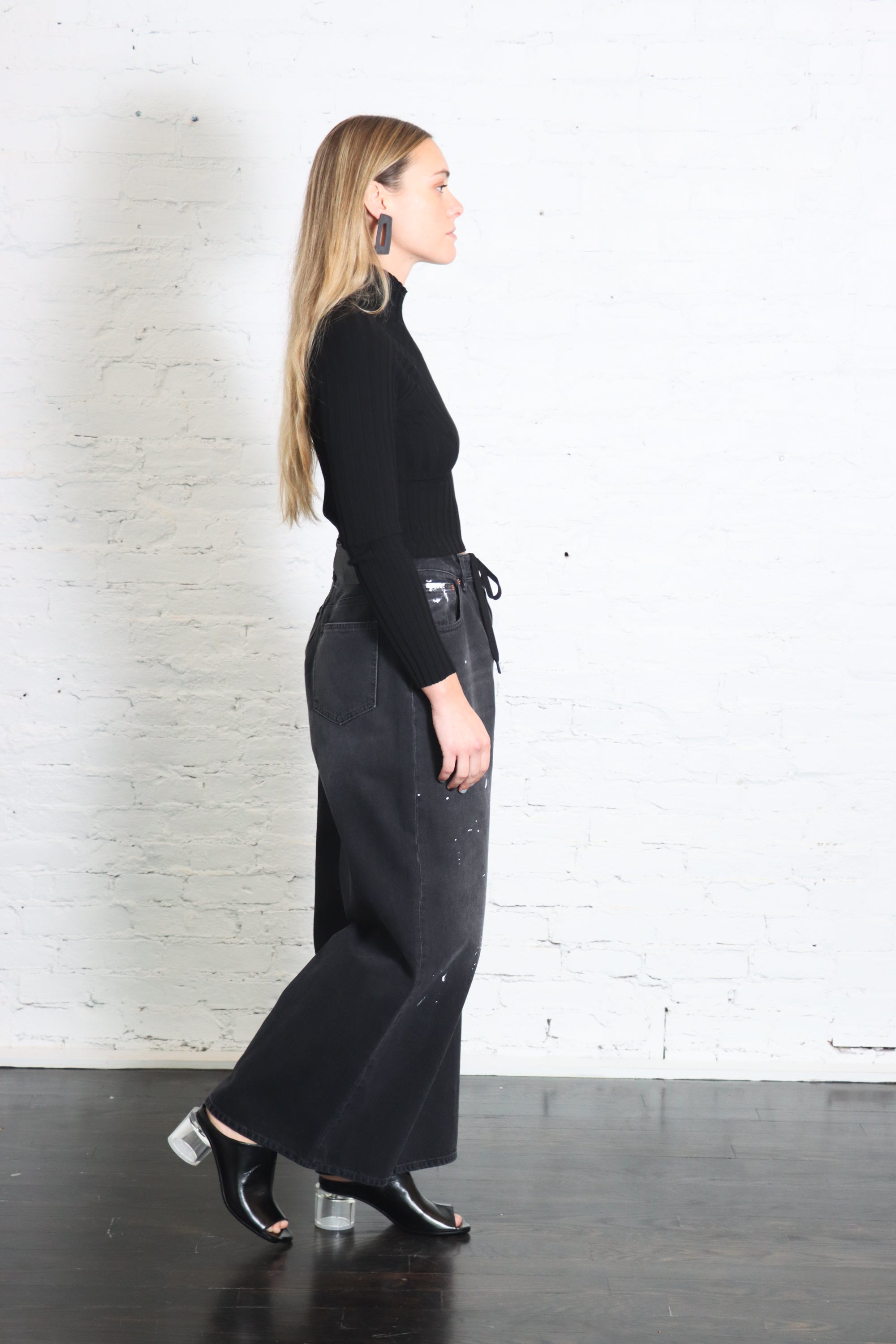 Paint Splatter Wide Leg Jeans in Black Splatter by MM6 Maison Margiela-Bottoms-MM6-Idlewild