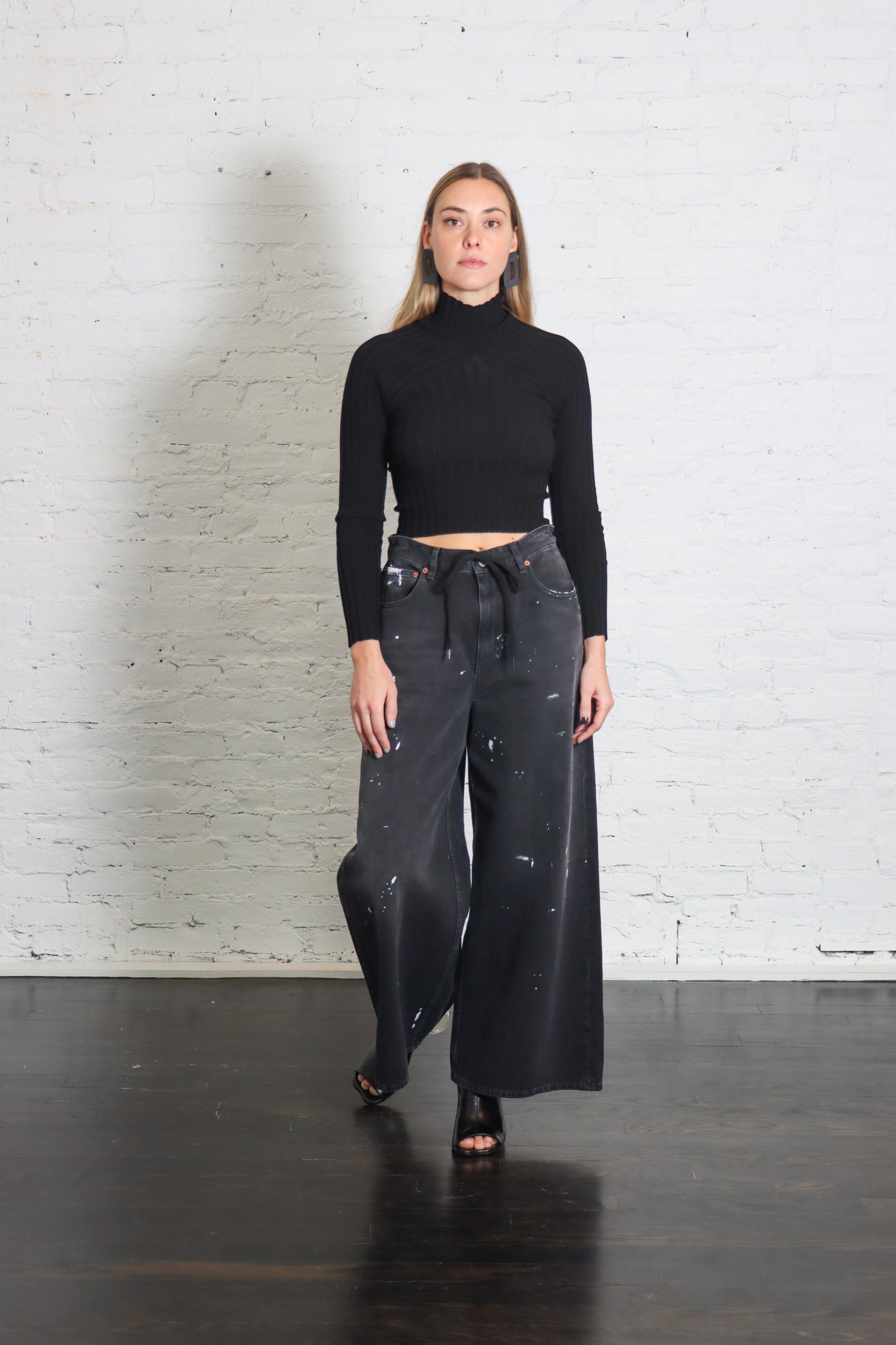 Paint Splatter Wide Leg Jeans in Black Splatter by MM6 Maison Margiela-Bottoms-MM6-Idlewild