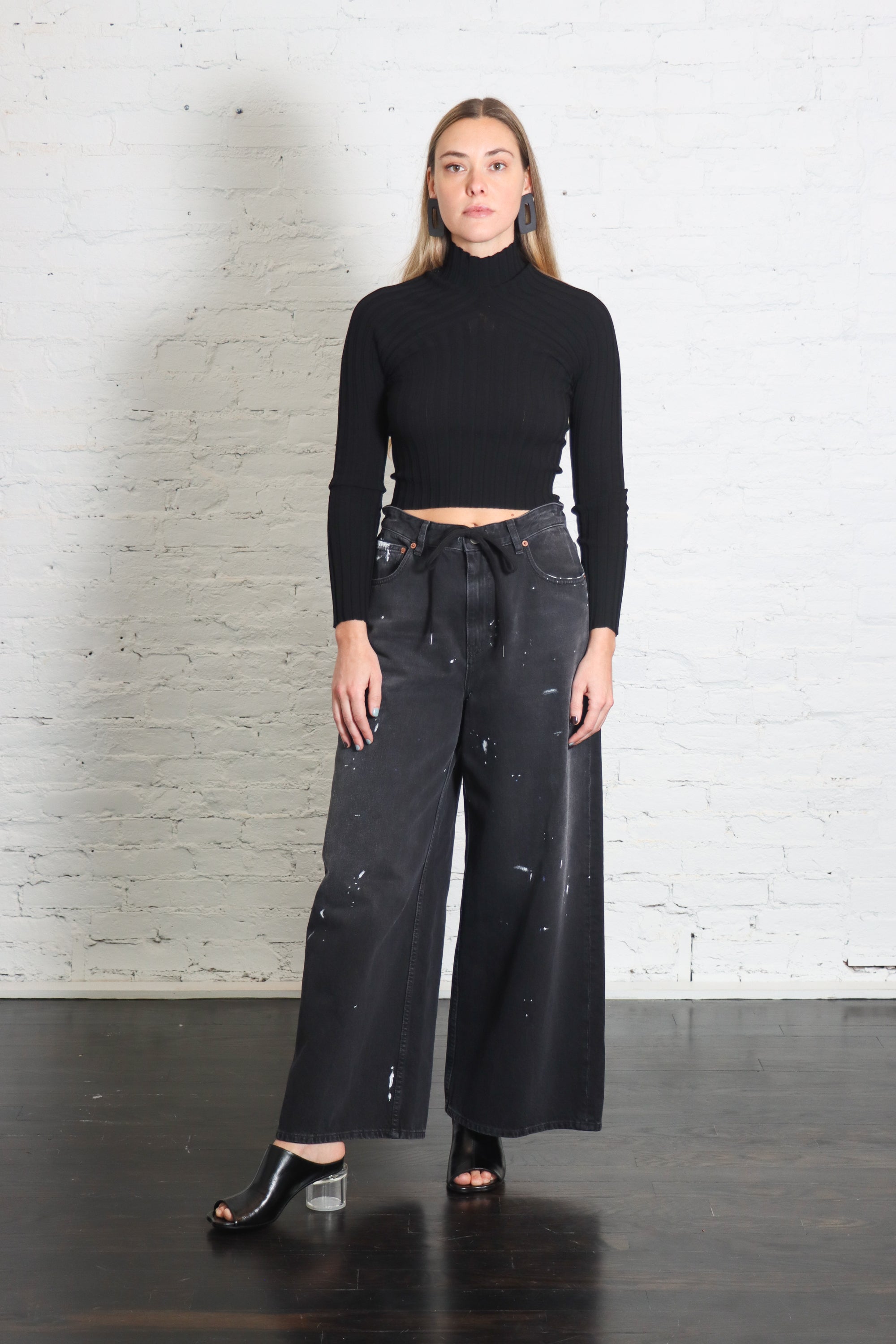 Paint Splatter Wide Leg Jeans in Black Splatter by MM6 Maison Margiela-Bottoms-MM6-Idlewild