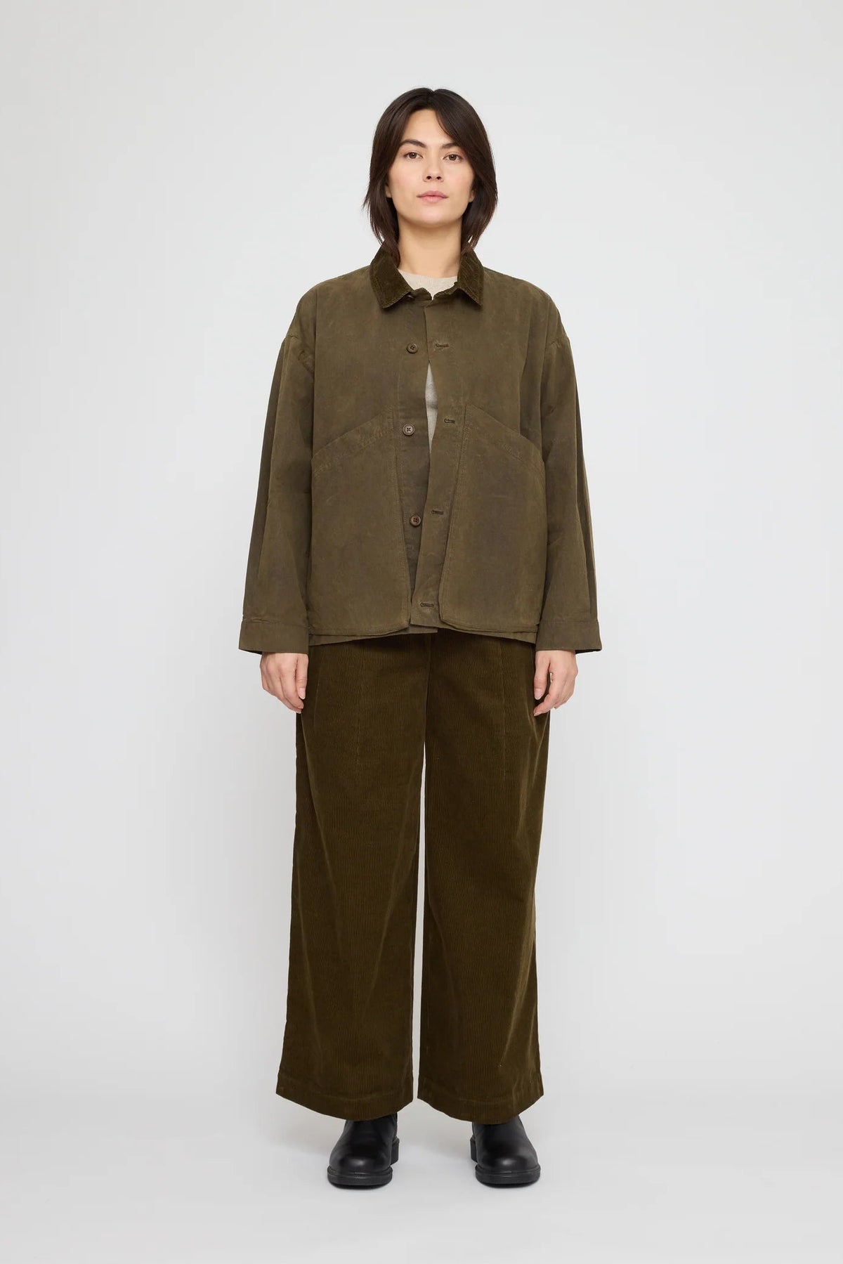 Panel Pockets Shirt Jacket - Waxed Edition in Olive Brown by 7115 by Szeki-7115 by Szeki-Idlewild-Cincinnati