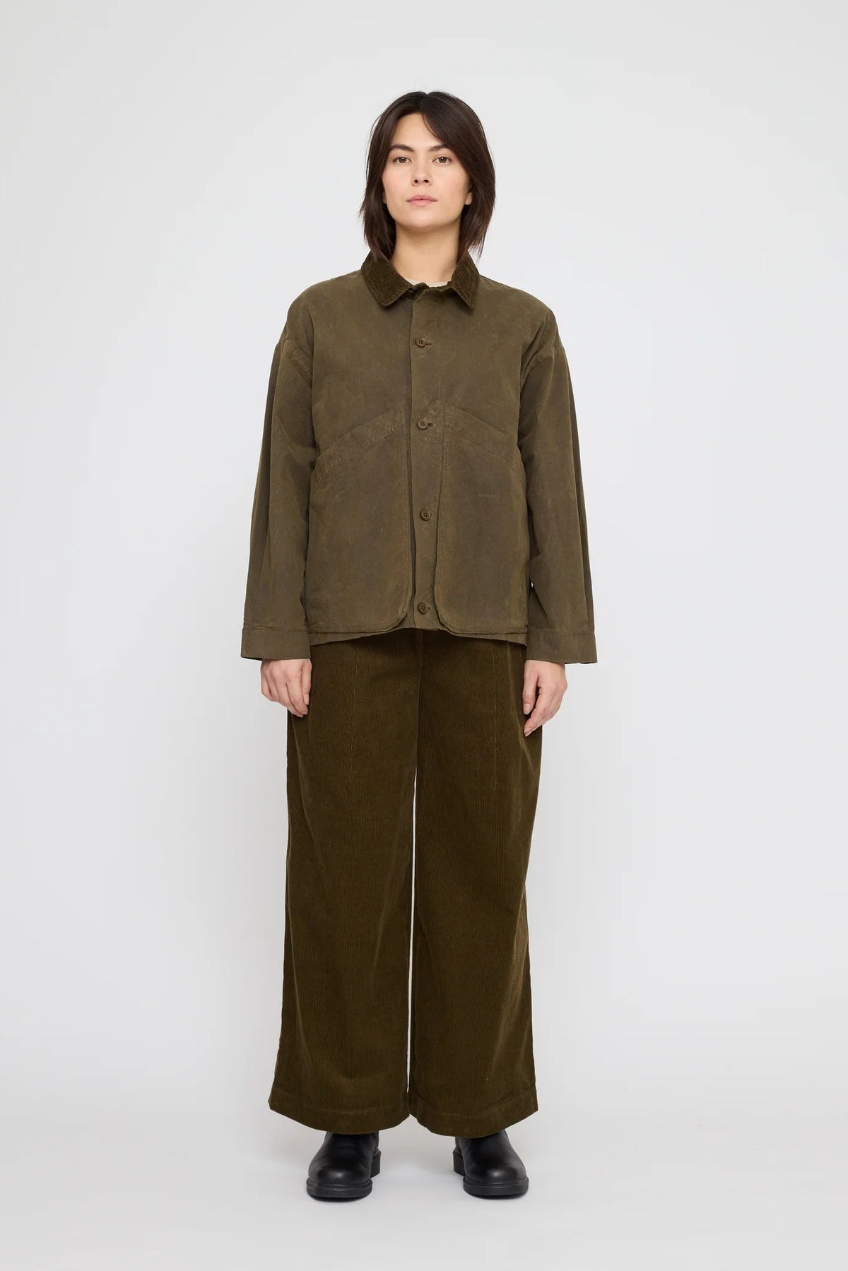 Panel Pockets Shirt Jacket - Waxed Edition in Olive Brown by 7115 by Szeki-7115 by Szeki-Idlewild-Cincinnati