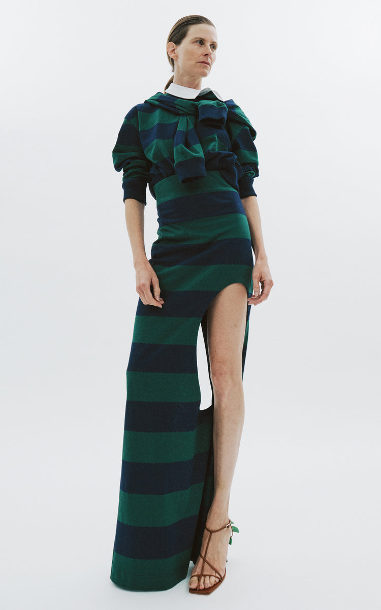 Pencil Skirt With Cut Out Hole in Emerald Green/Navy by A.W.A.K.E. Mode-A.W.A.K.E. Mode-Idlewild
