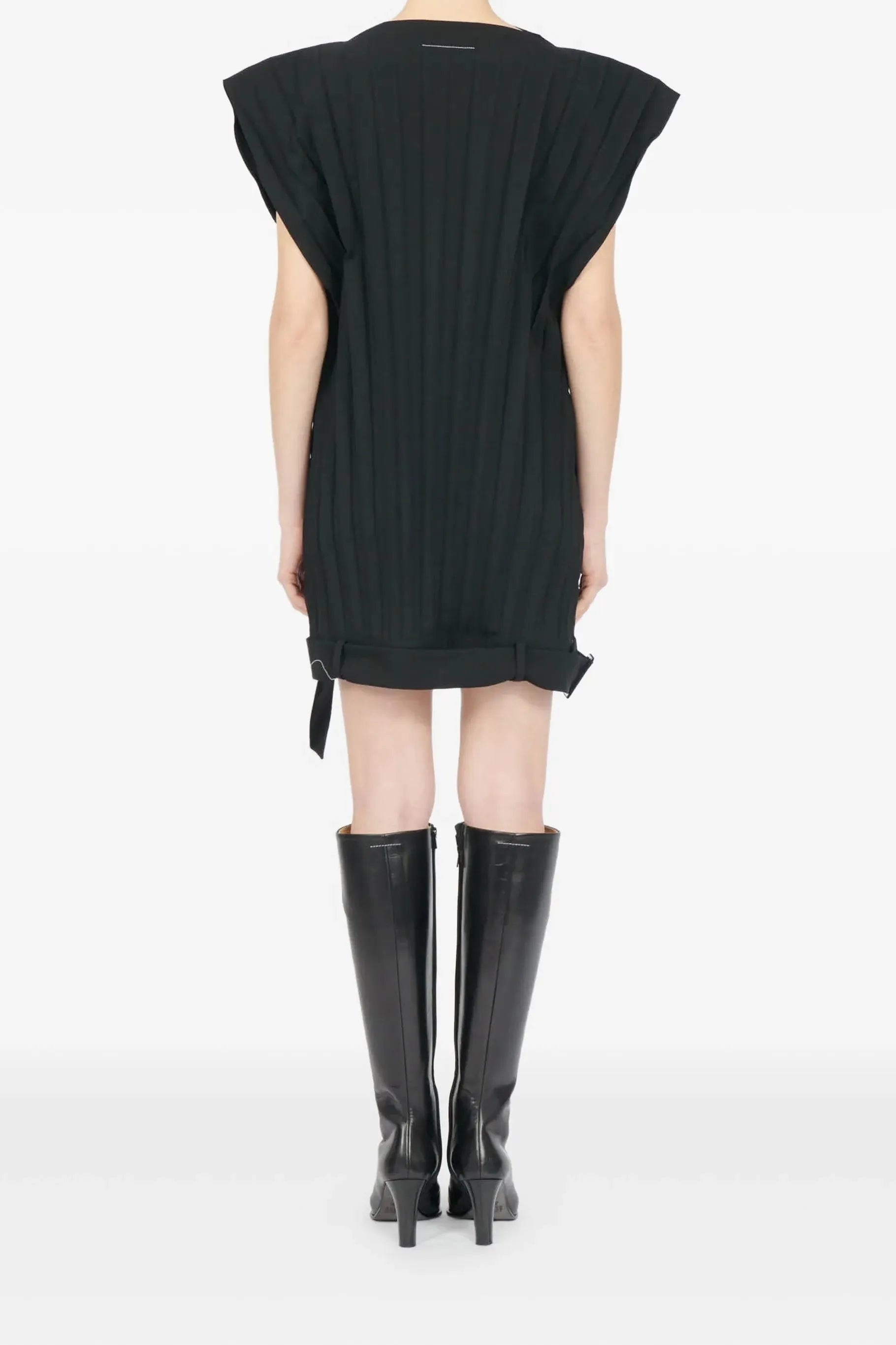 Pleated Belted Mini Dress in Black by MM6 Maison Margiela-MM6-Idlewild