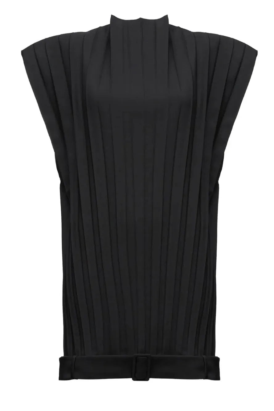 Pleated Belted Mini Dress in Black by MM6 Maison Margiela-MM6-Idlewild