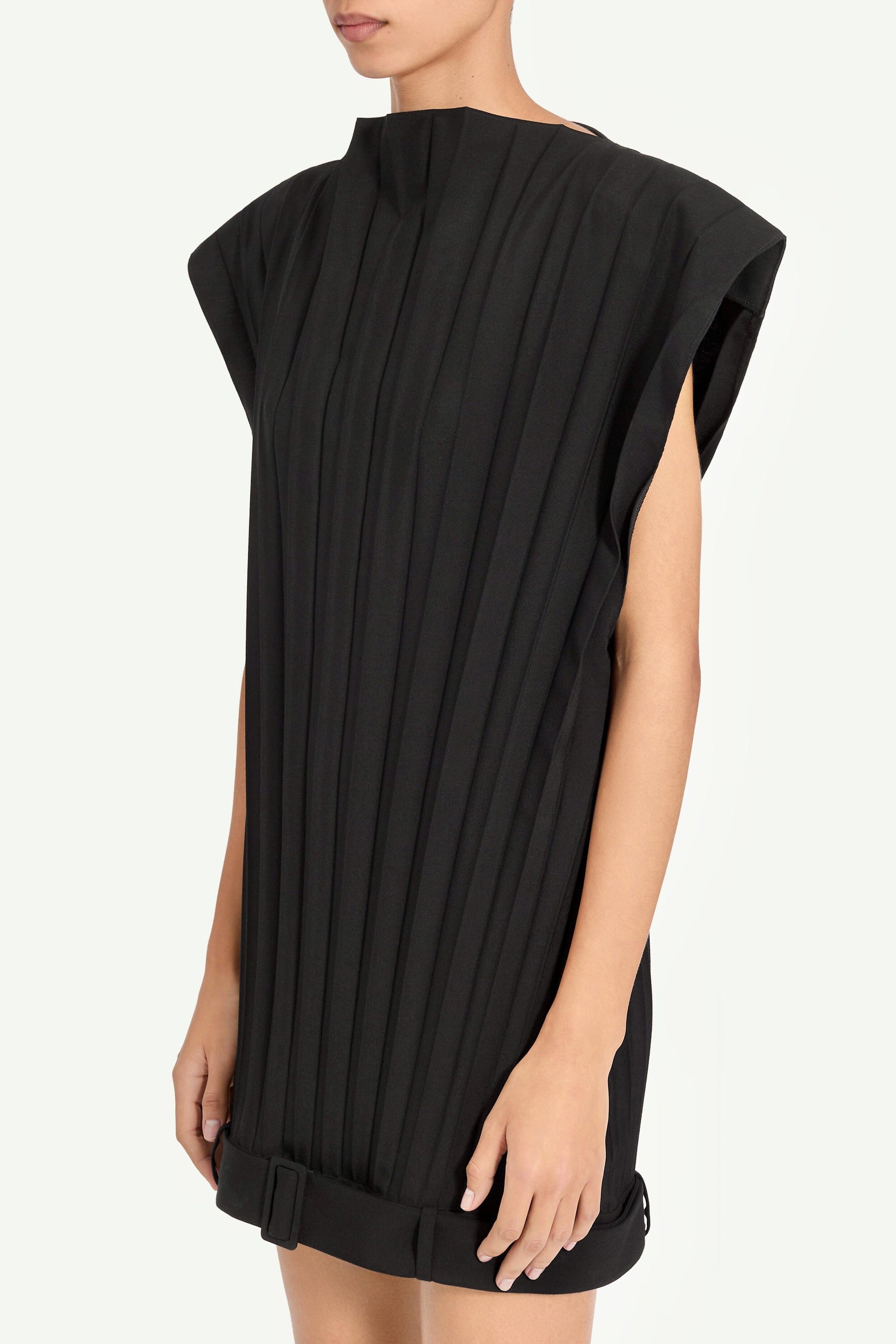 Pleated Belted Mini Dress in Black by MM6 Maison Margiela-Dresses-MM6-Idlewild