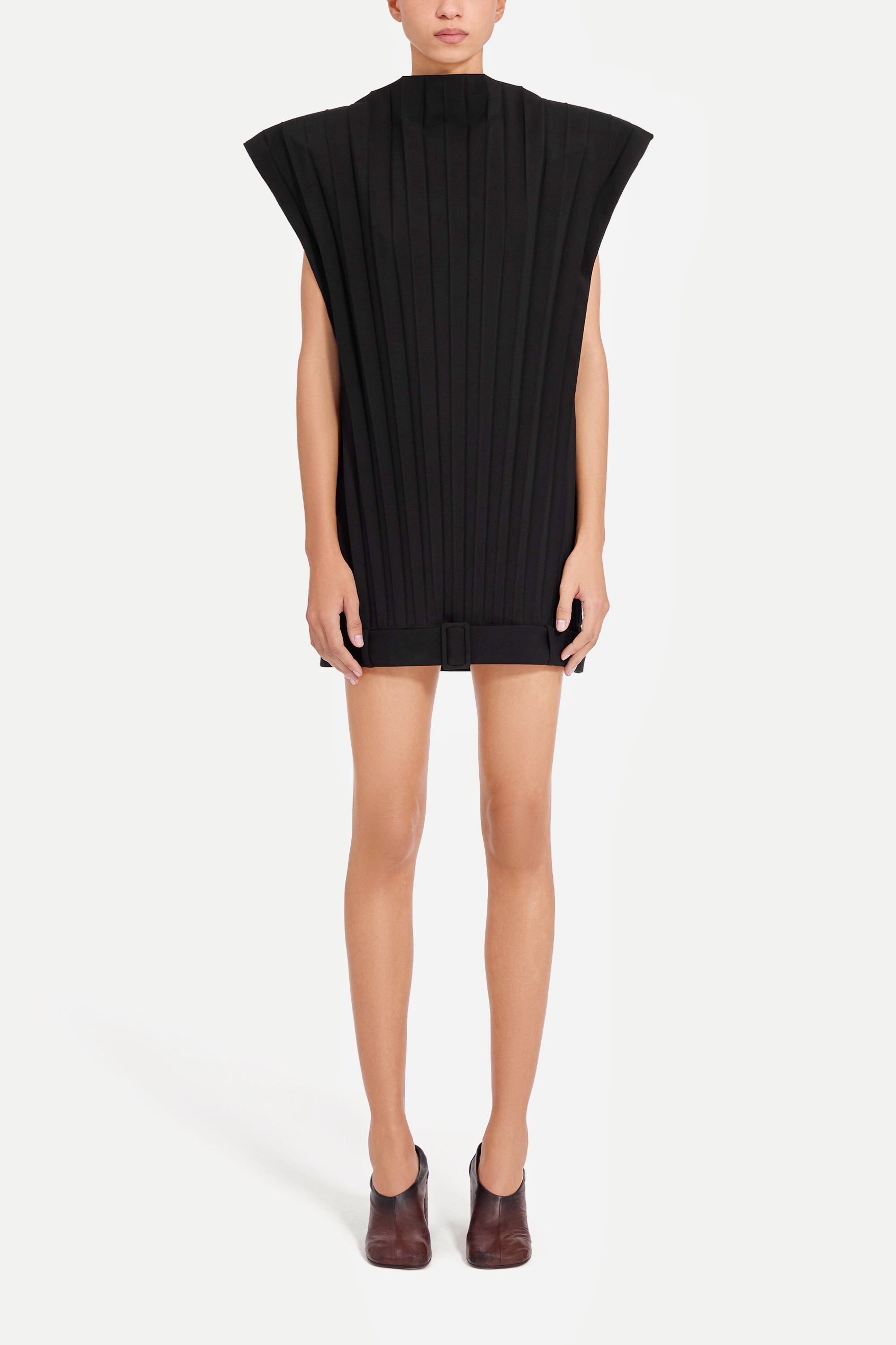 Pleated Belted Mini Dress in Black by MM6 Maison Margiela-MM6-Idlewild-Cincinnati
