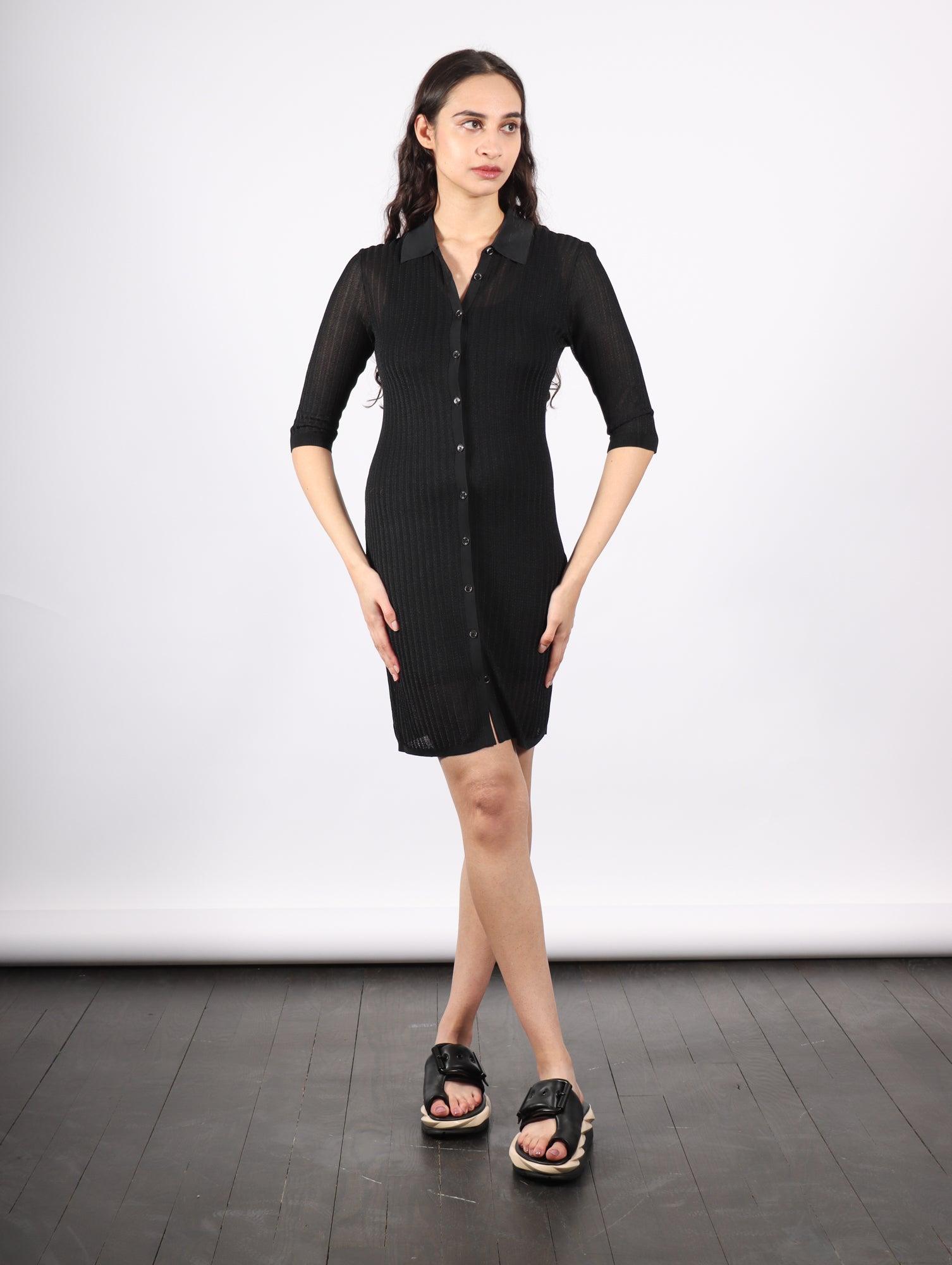 Pointelle Polo Dress in Black by Helmut Lang-Helmut Lang-Idlewild