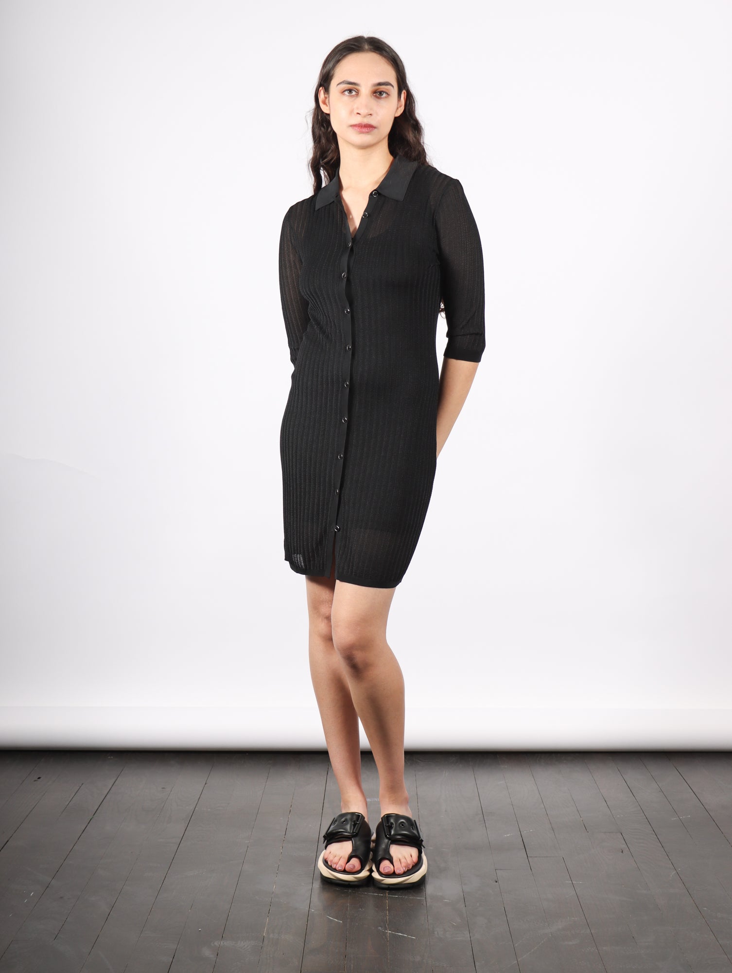 Pointelle Polo Dress in Black by Helmut Lang-Helmut Lang-Idlewild