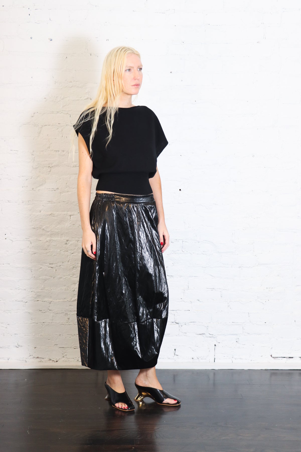 Puff Skirt in Crushed Patent Black by Planet-Planet-Idlewild-Cincinnati