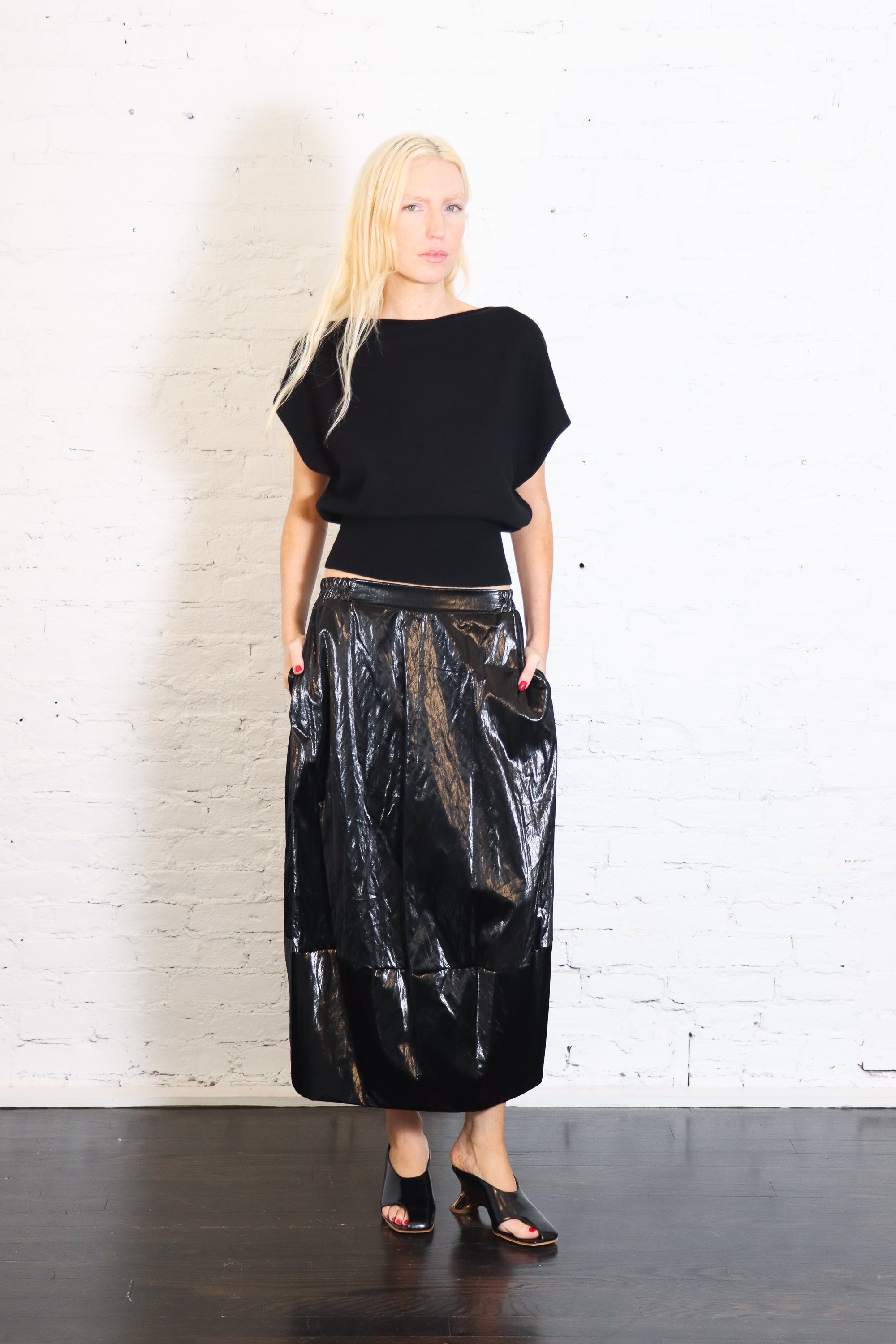Puff Skirt in Crushed Patent Black by Planet-Planet-Idlewild-Cincinnati
