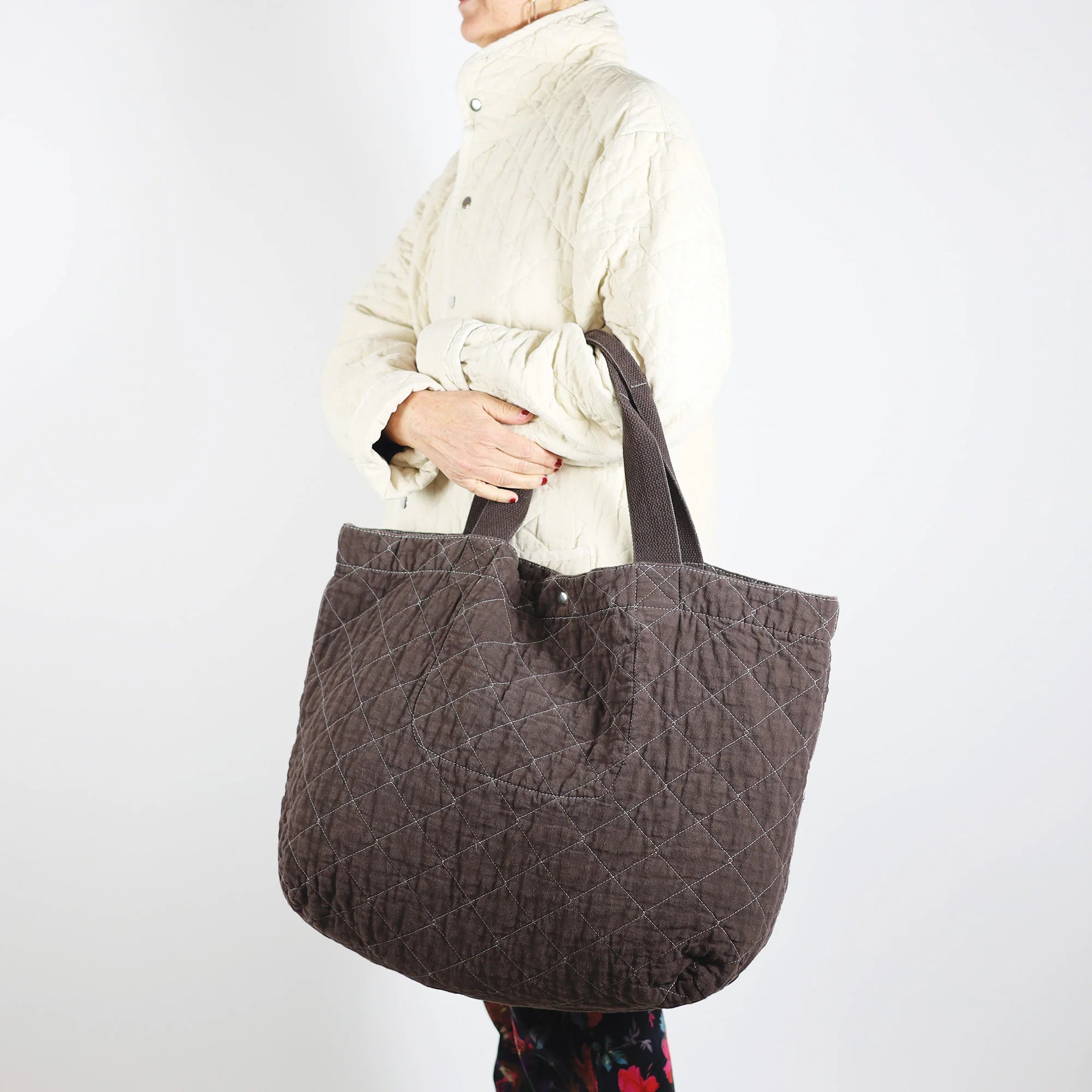 Quilted Crushed Tote in Espresso by Utility Canvas-Utility Canvas-Idlewild-Cincinnati