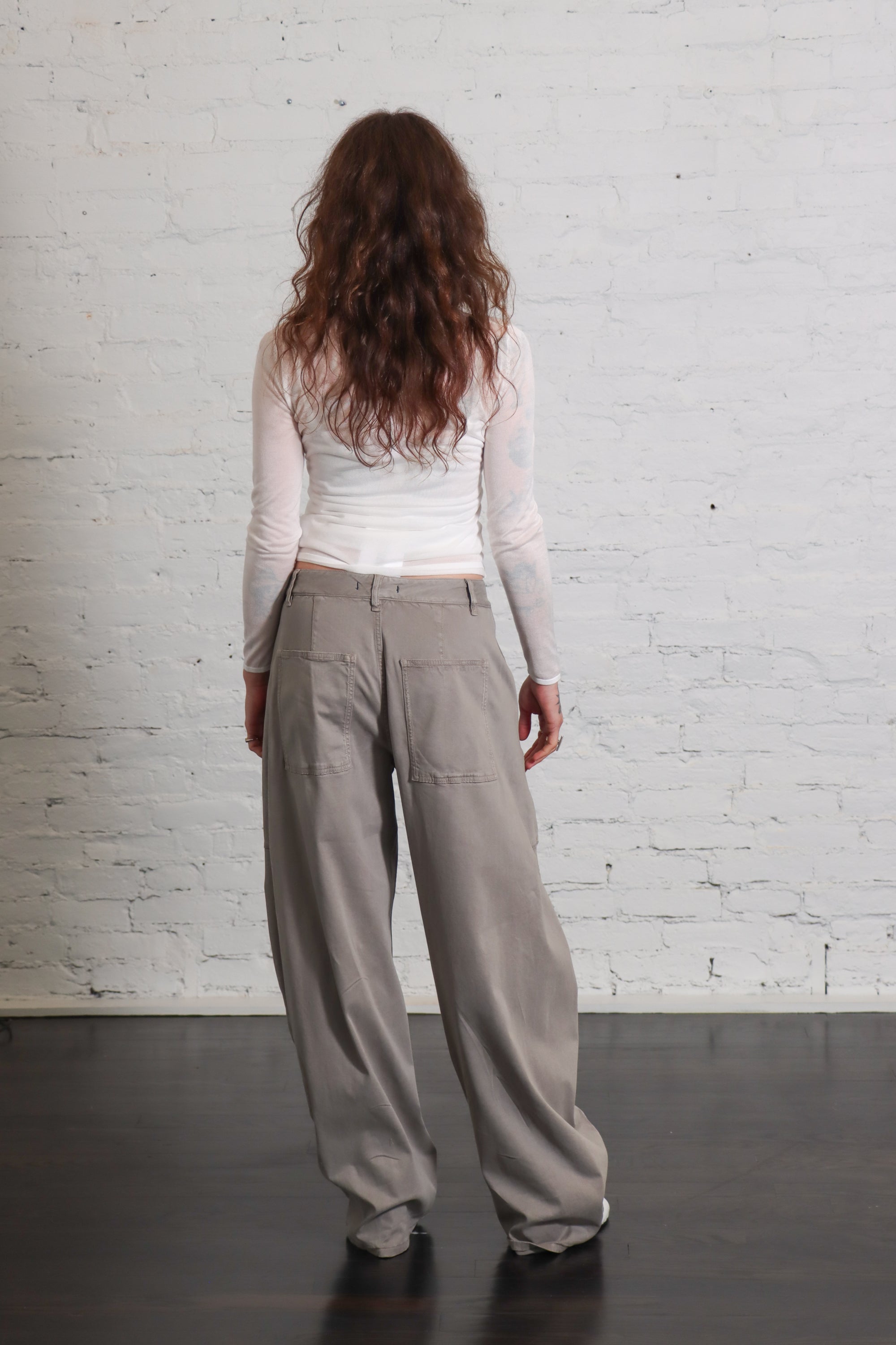 Reactive Garment Dyed Stretch Twill Sid Pant in Pewter by Tibi-Bottoms-Tibi-Idlewild
