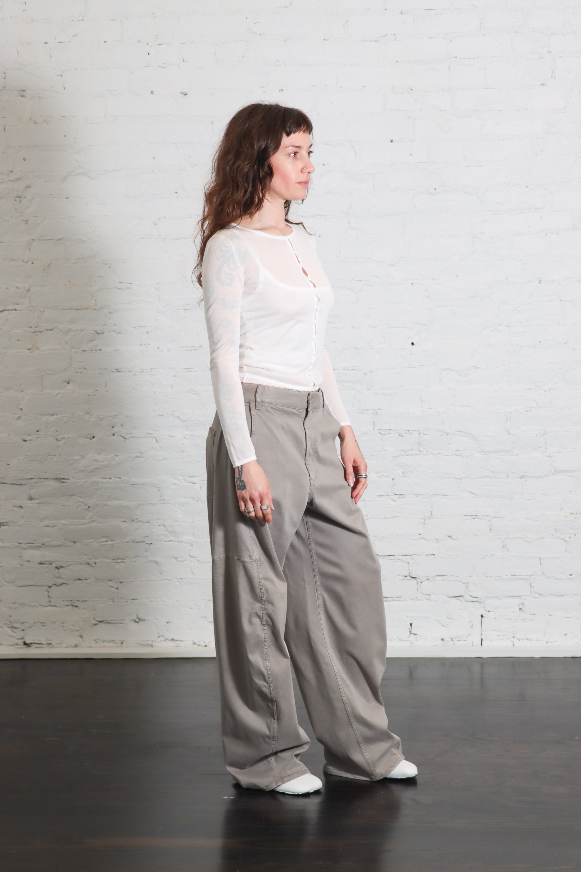 Reactive Garment Dyed Stretch Twill Sid Pant in Pewter by Tibi-Bottoms-Tibi-Idlewild