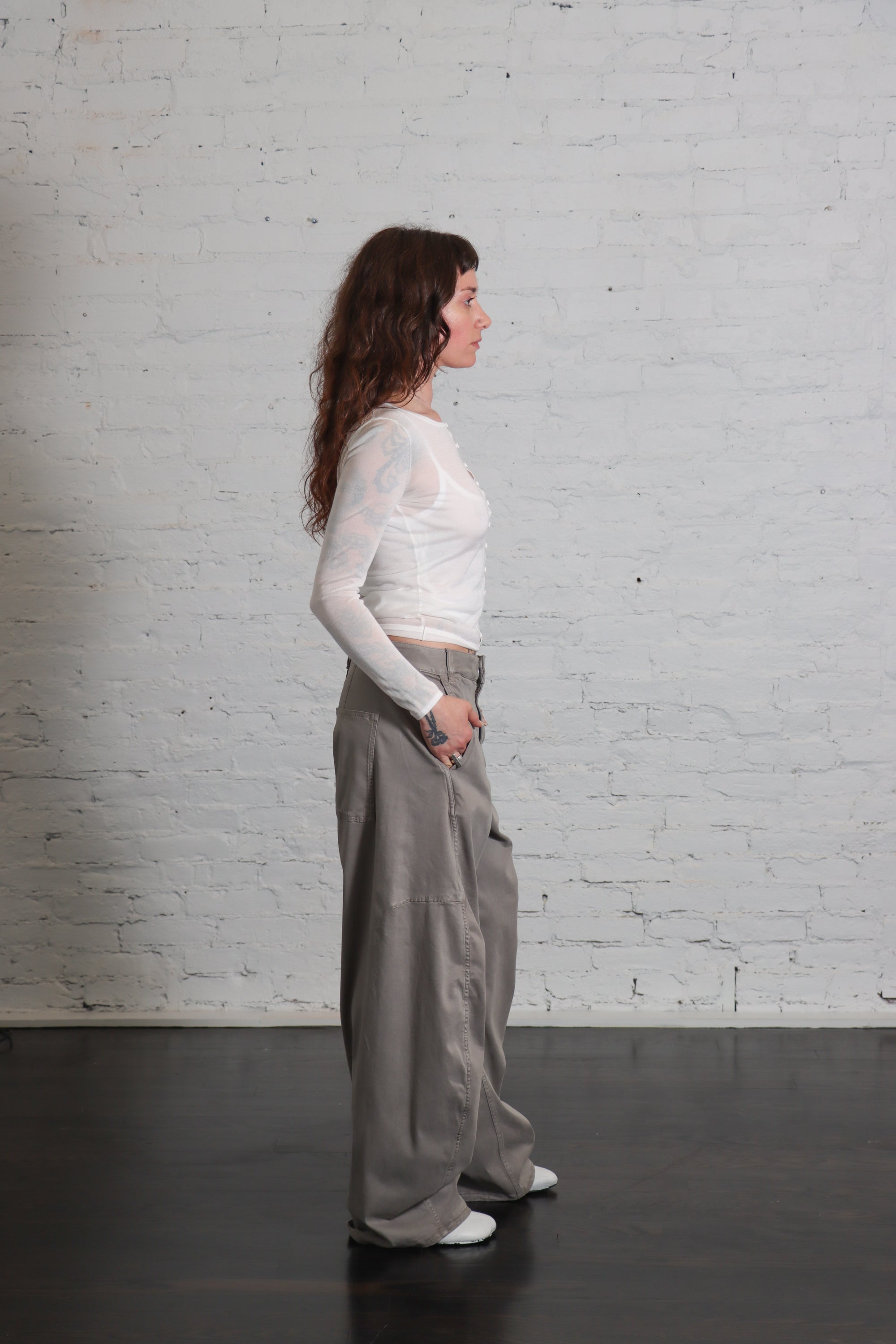 Reactive Garment Dyed Stretch Twill Sid Pant in Pewter by Tibi-Bottoms-Tibi-Idlewild
