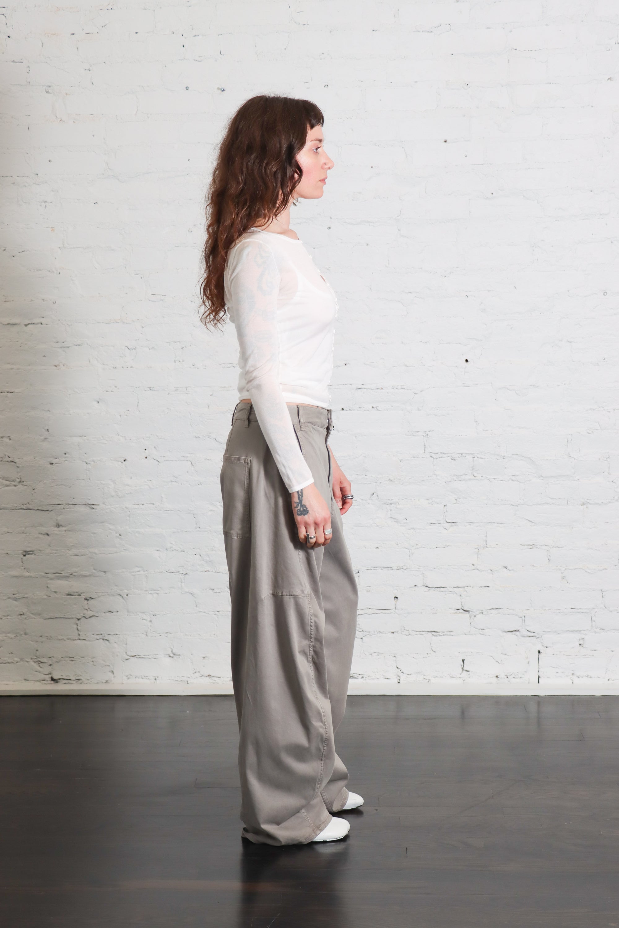 Reactive Garment Dyed Stretch Twill Sid Pant in Pewter by Tibi-Bottoms-Tibi-Idlewild