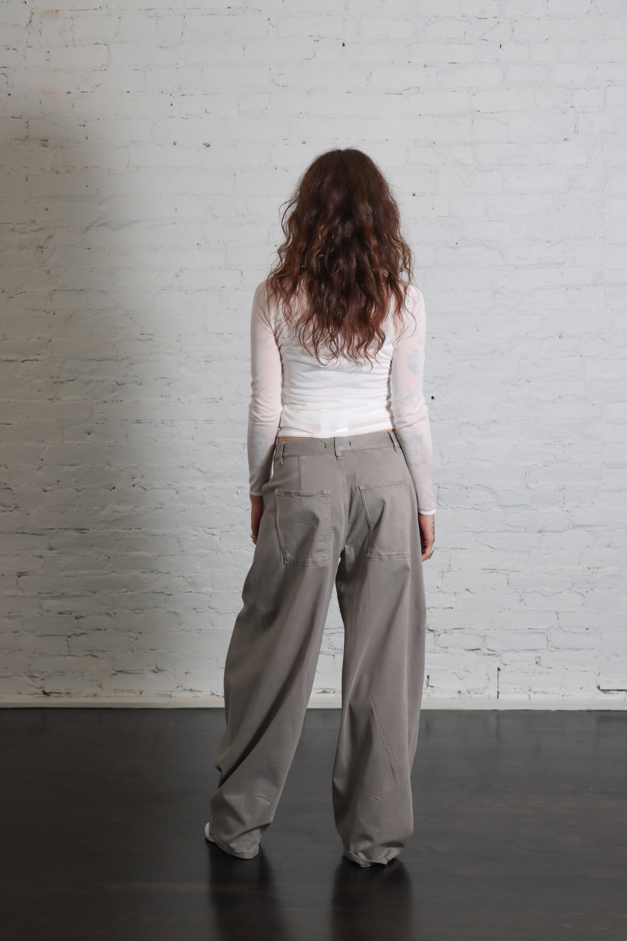 Reactive Garment Dyed Stretch Twill Sid Pant in Pewter by Tibi-Bottoms-Tibi-Idlewild
