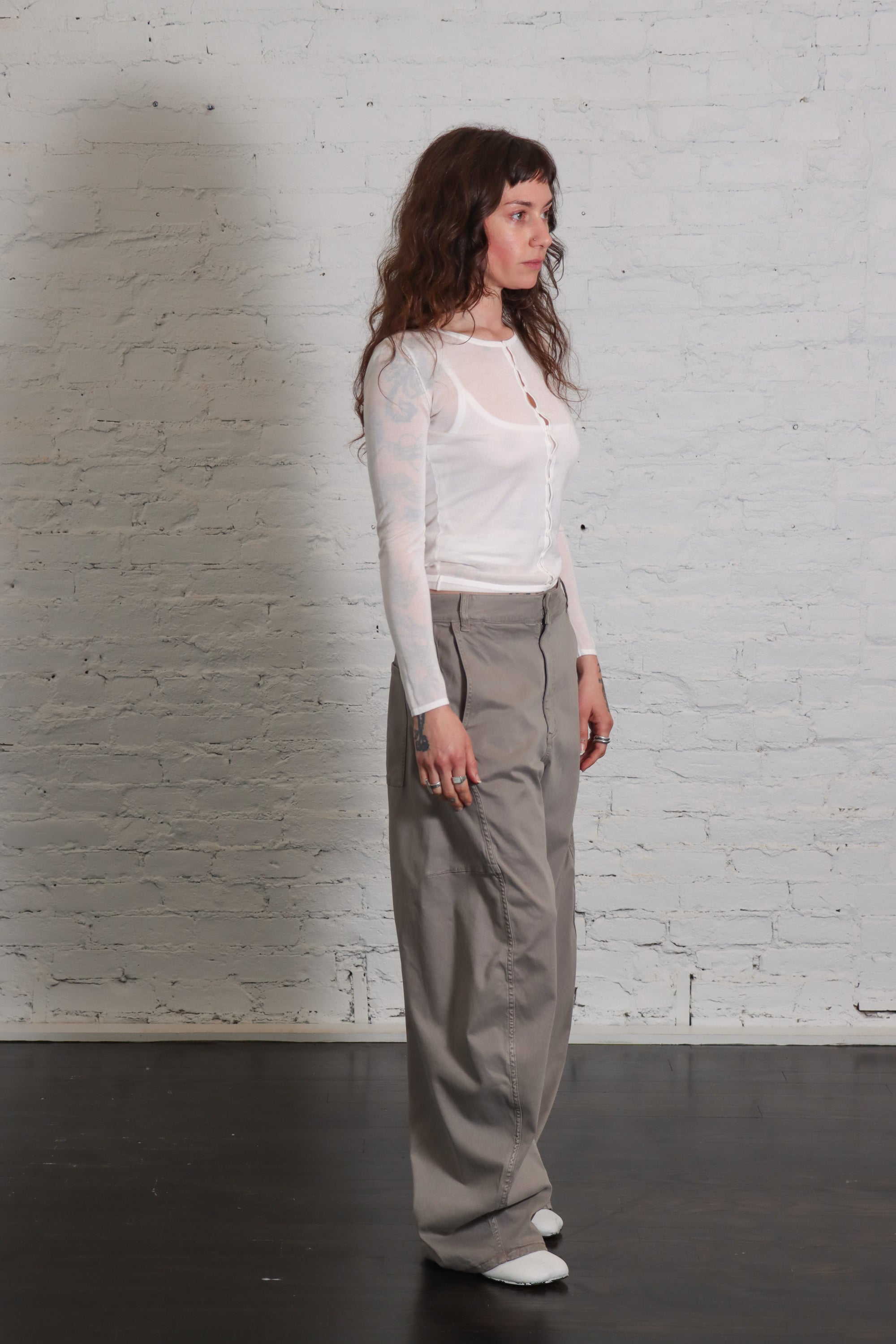 Reactive Garment Dyed Stretch Twill Sid Pant in Pewter by Tibi-Bottoms-Tibi-Idlewild