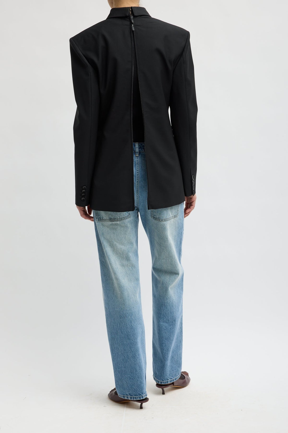 Recycled Tropical Wool Tuxedo Zip Blazer in Black by Tibi-Tibi-Idlewild-Cincinnati