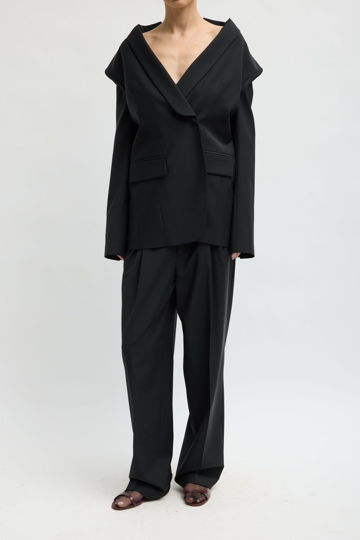 Recycled Tropical Wool Tuxedo Zip Blazer in Black by Tibi-Tibi-Idlewild-Cincinnati