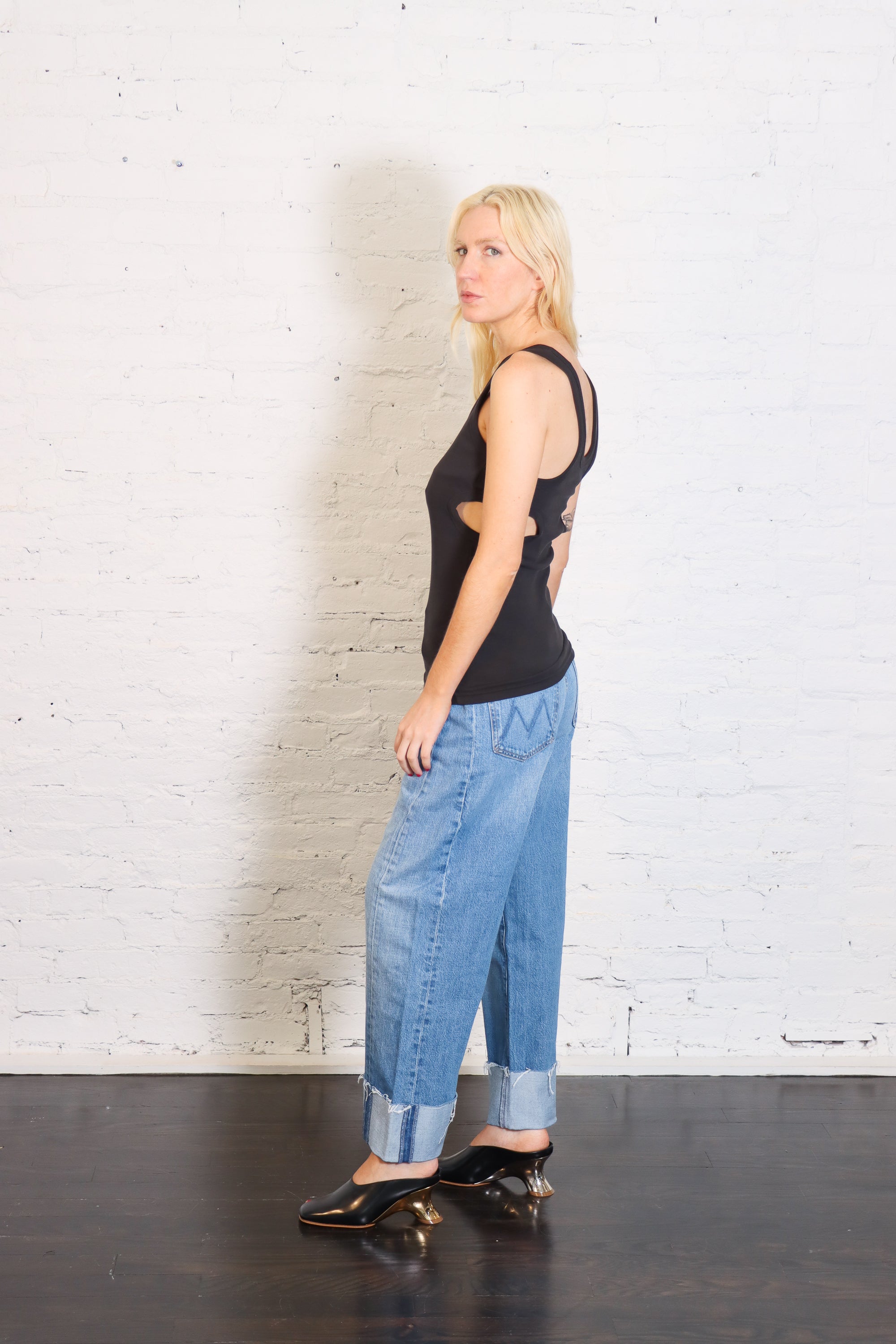 Ribbed T Racerback Tank in Black by Tibi