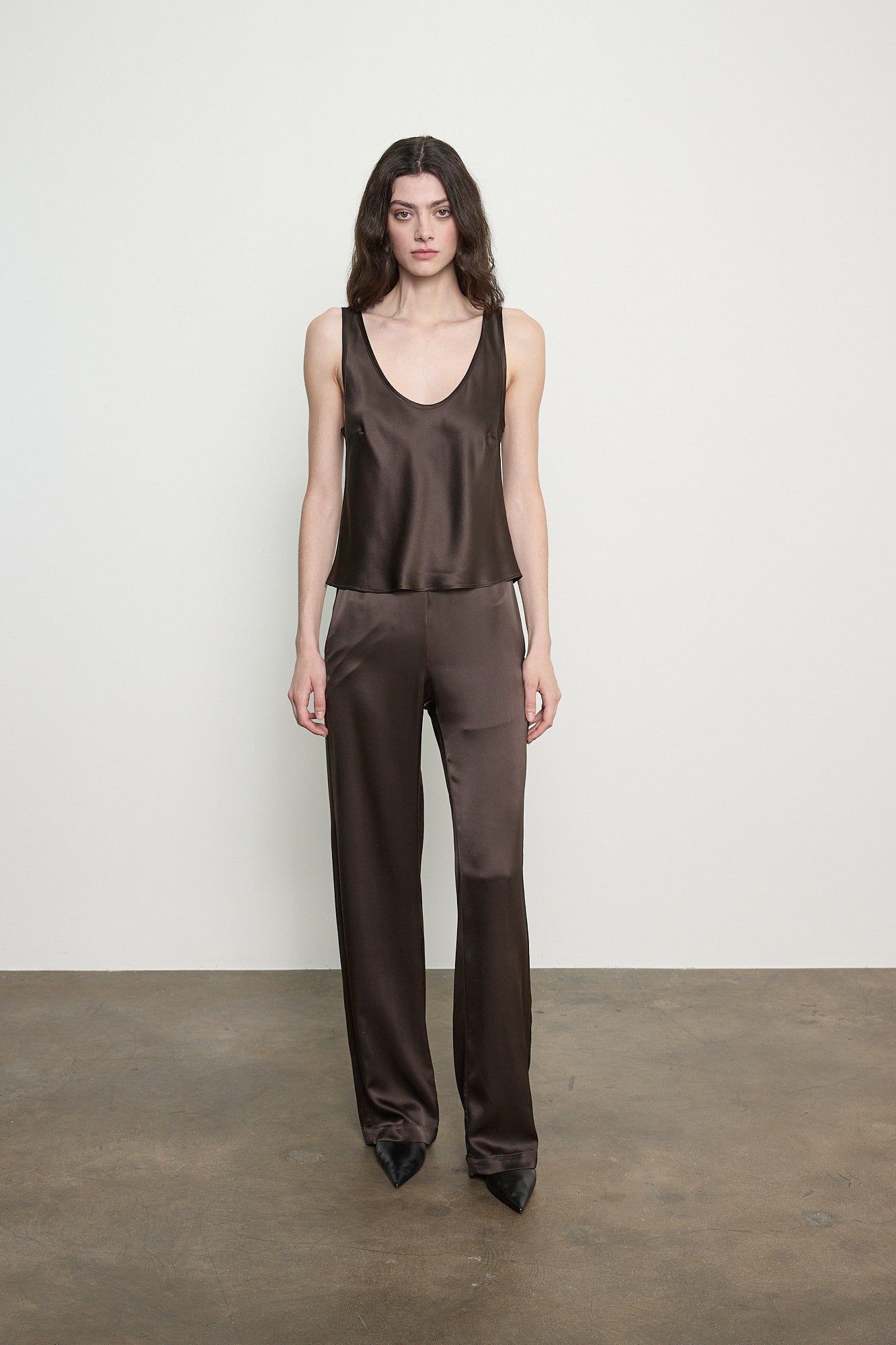 Silk Satin U Tank in Olive Bronze by Enza Costa-Enza Costa-Idlewild-Cincinnati
