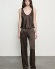Silk Satin Everywhere Pant in Olive Bronze by Enza Costa
