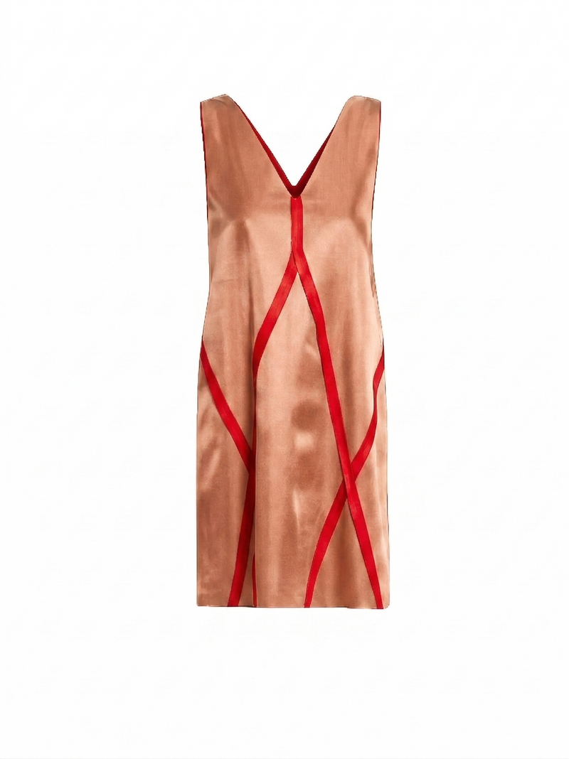 Satin Seamed Sleeveless Mini Dress in Brown by MM6 Maison Margiela