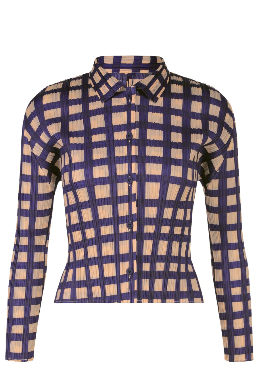 Basket Shirt in Navy by Pleats Please Issey Miyake