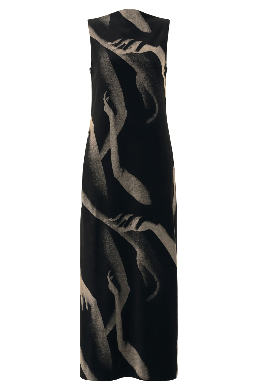 Hands of Lover Velour Dress in Black-Hued by Issey Miyake