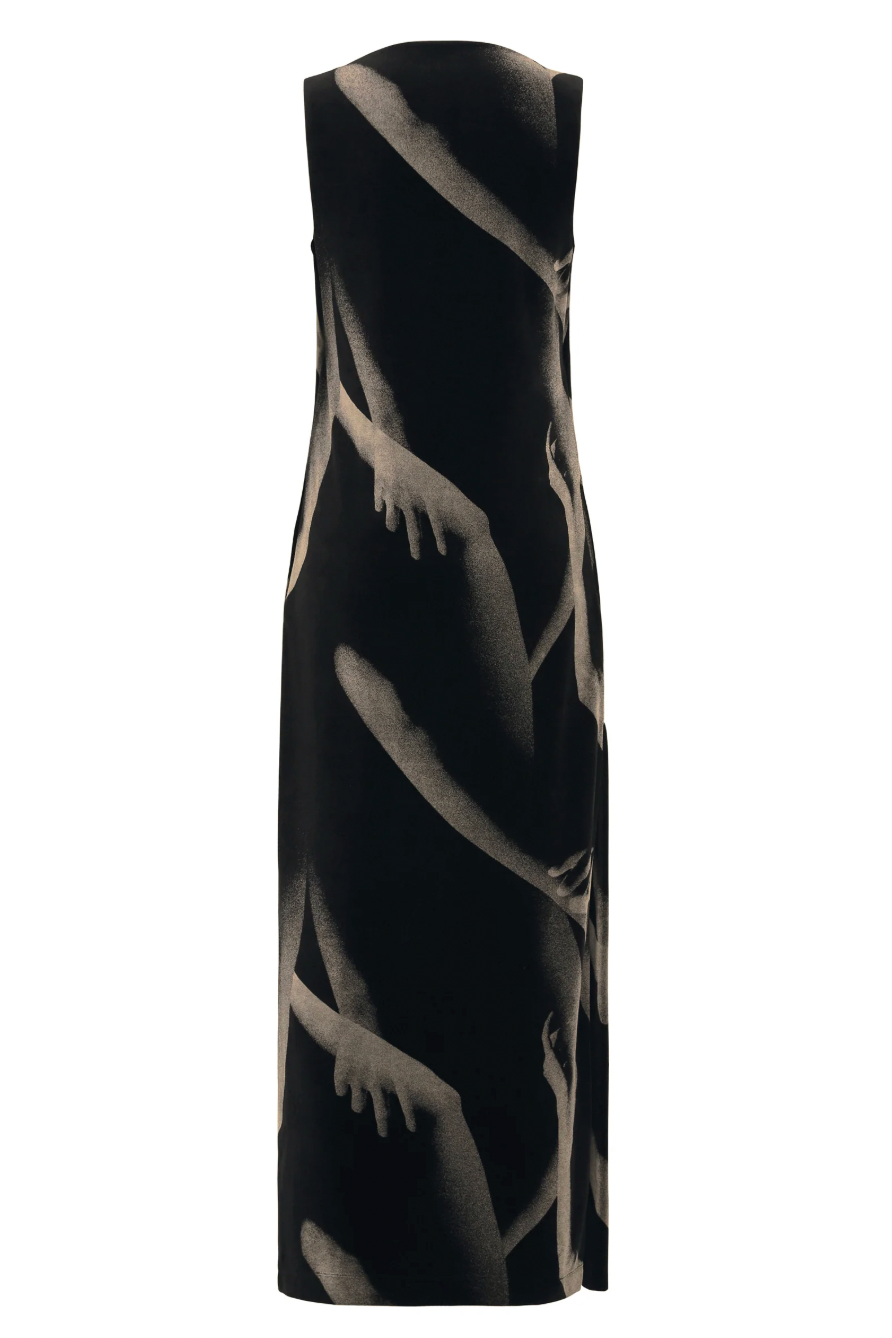 Hands of Lover Velour Dress in Black-Hued by Issey Miyake