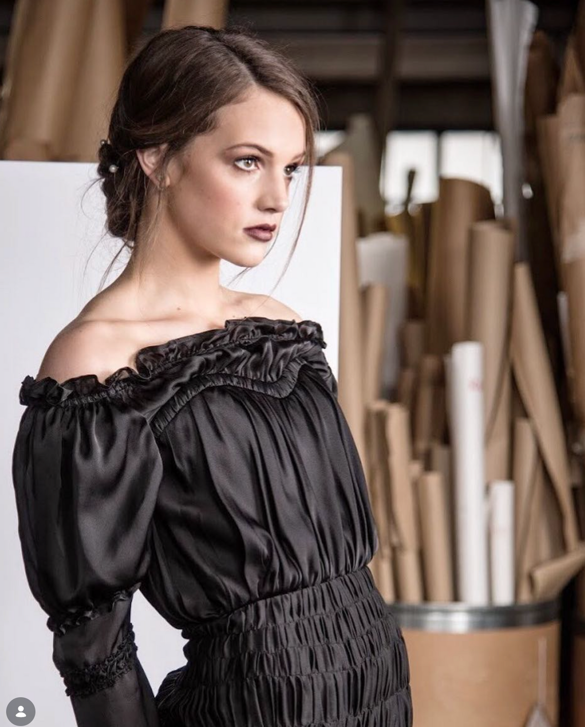 Silk Shirred Dress in Black by Calle Evans - Idlewild