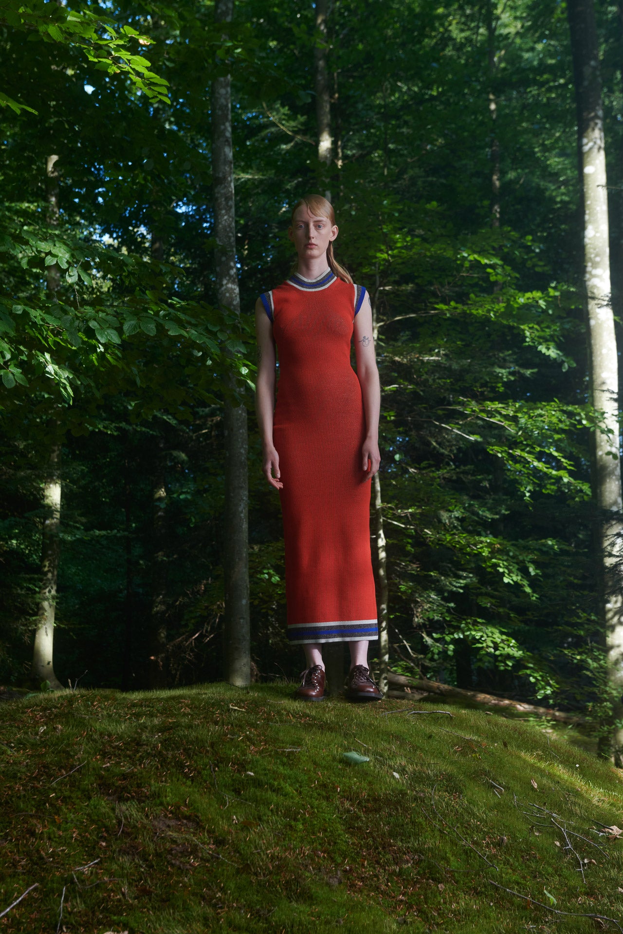 Scuba Knit Dress in Brown Orange Grid by Henrik Vibskov-Dresses-Henrik Vibskov-Idlewild