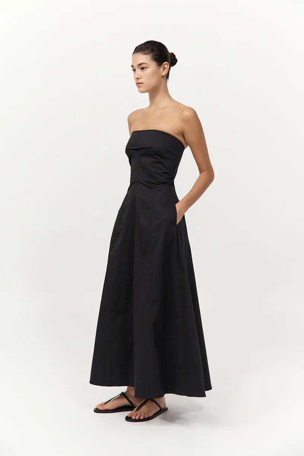 Sculpted Cotton Strapless Dress in Black by St. Agni-Dresses-St. Agni-Idlewild