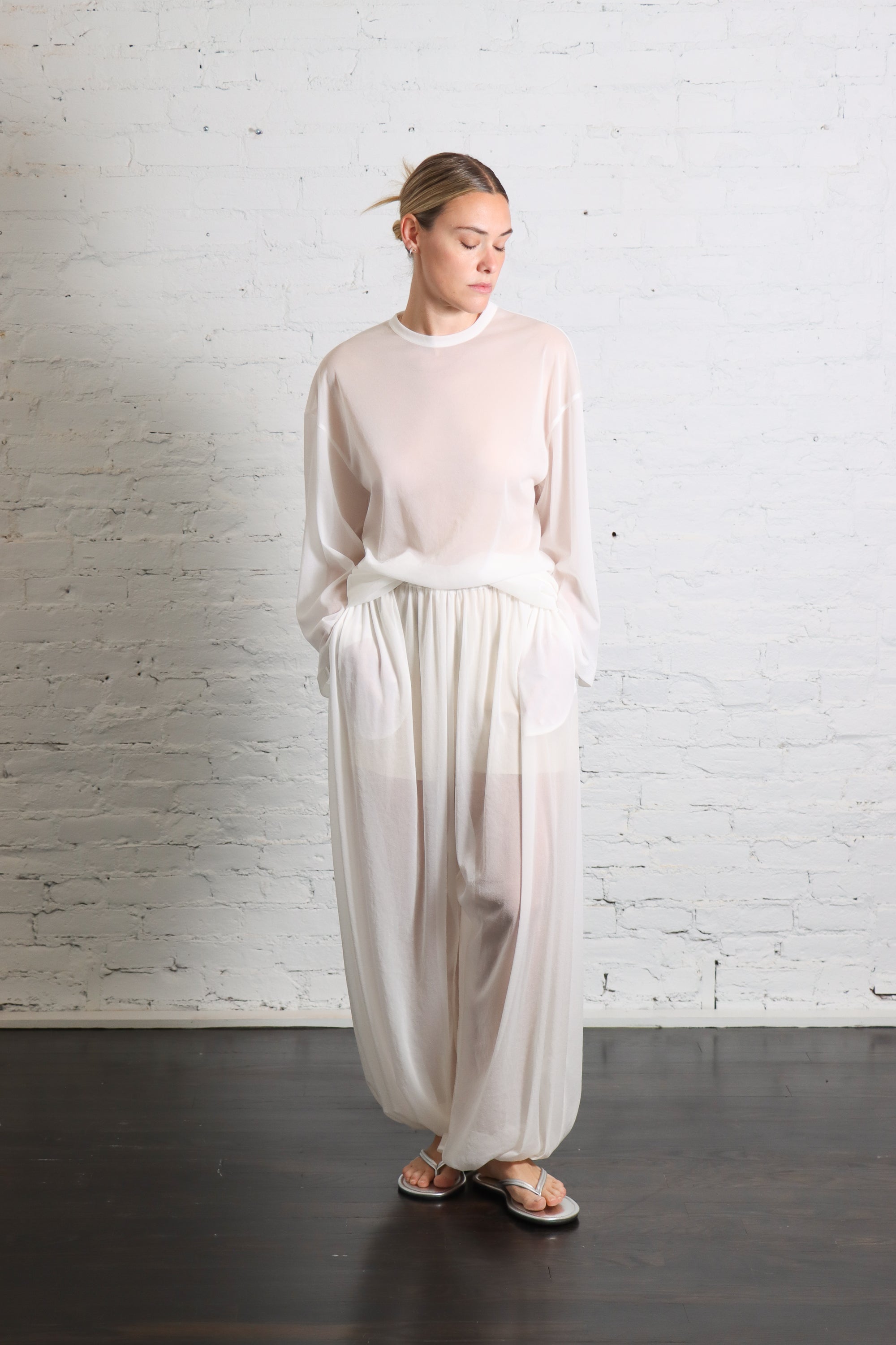 Sheer Balloon Pant in Bianco by Alysi-Alysi-Idlewild-Cincinnati