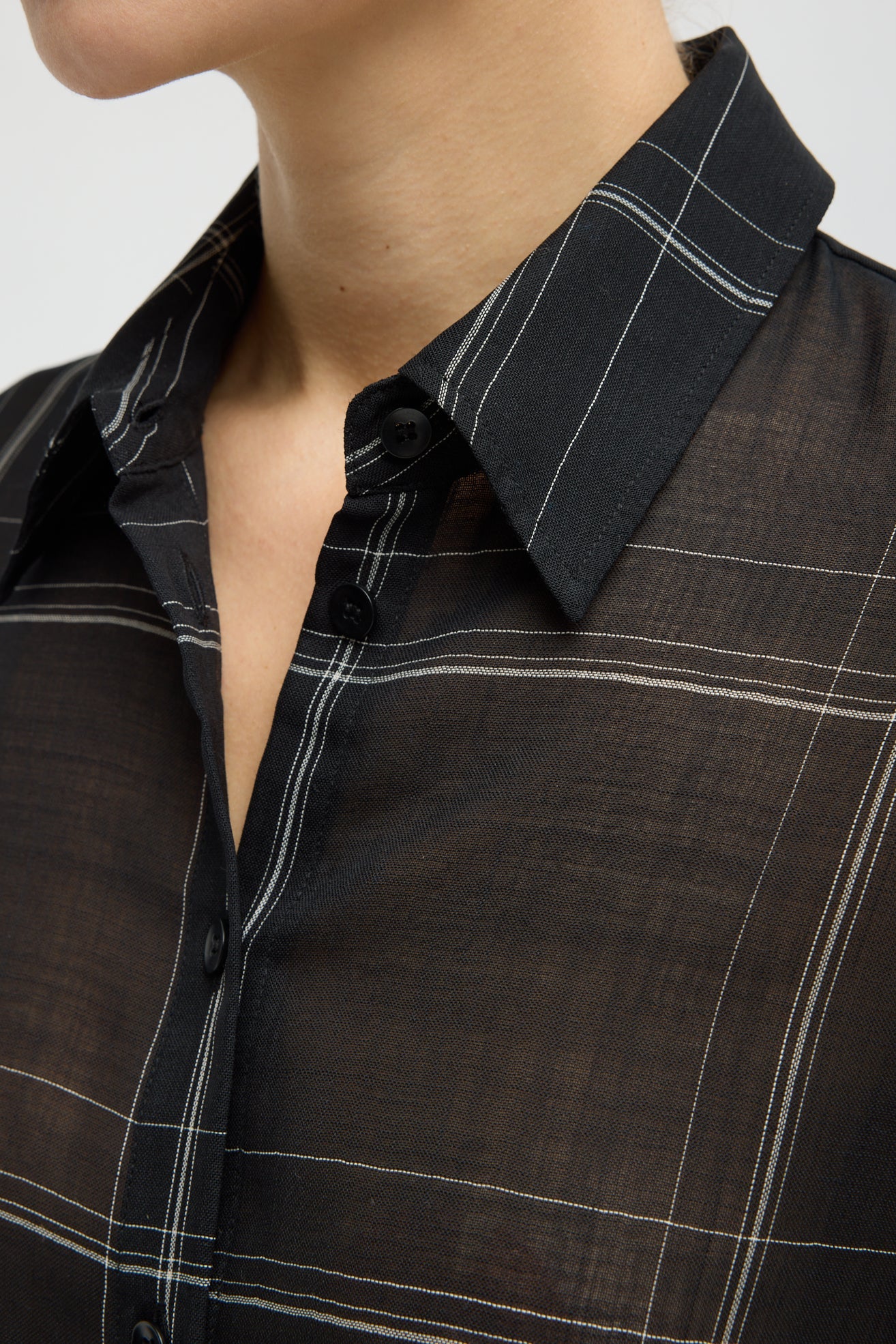 Sheer Wool Gauze Check Oversized Shirt in Black Multi by Tibi-Tibi-Idlewild-Cincinnati