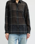 Sheer Wool Gauze Check Oversized Shirt in Black Multi by Tibi-Tibi-Idlewild-Cincinnati