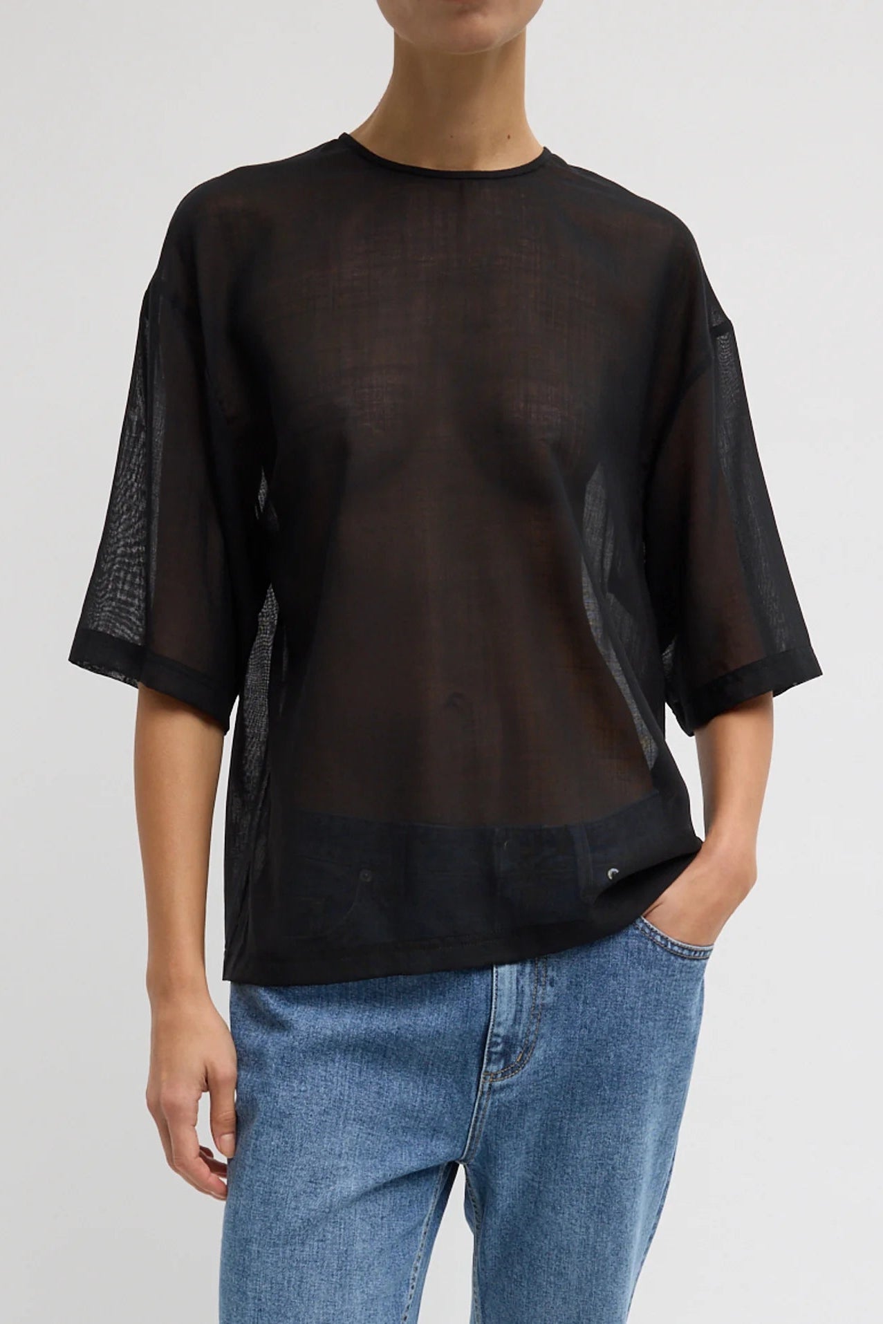 Sheer Wool Gauze Easy T in Black by Tibi-Tibi-Idlewild