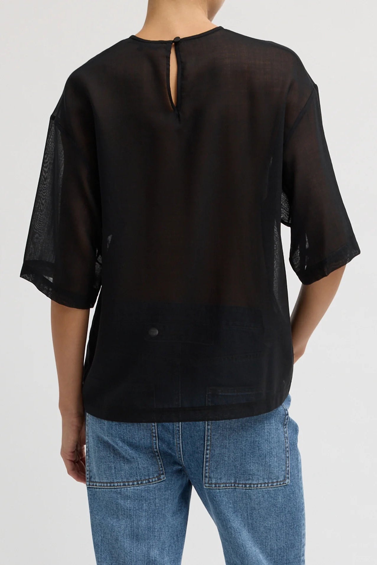 Sheer Wool Gauze Easy T in Black by Tibi-Tibi-Idlewild