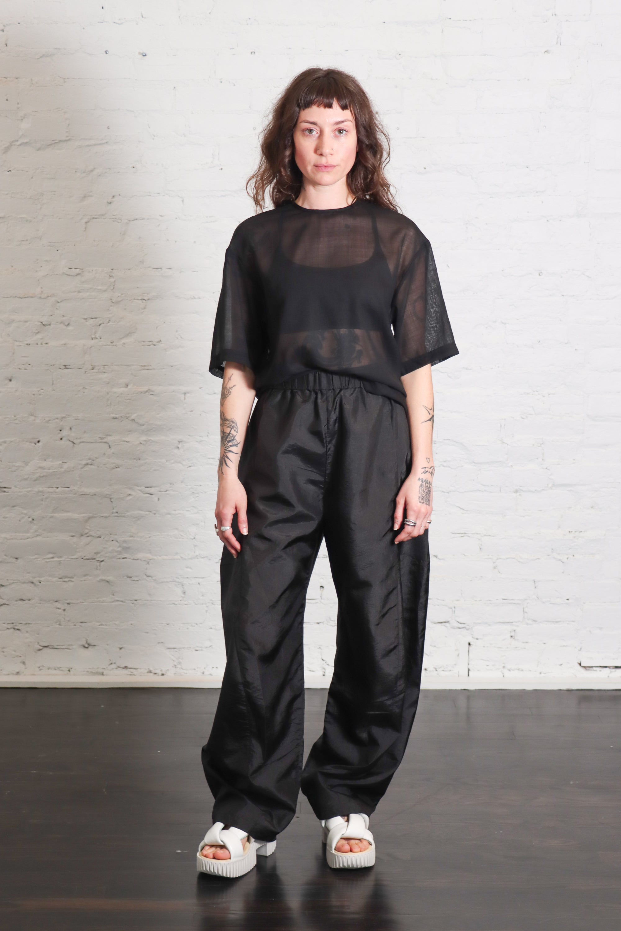 Sheer Wool Gauze Easy T in Black by Tibi-Tibi-Idlewild