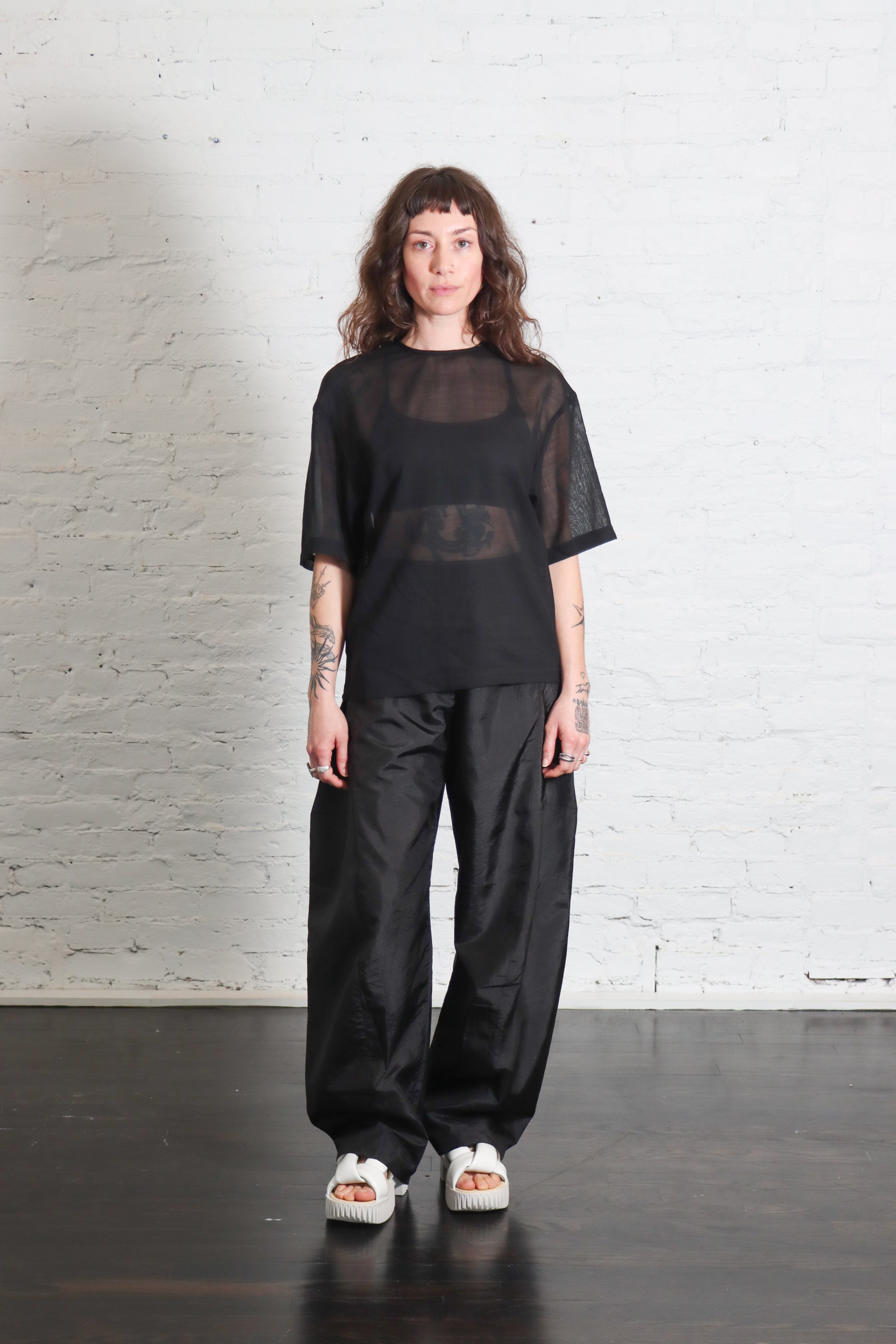 Sheer Wool Gauze Easy T in Black by Tibi-Tibi-Idlewild
