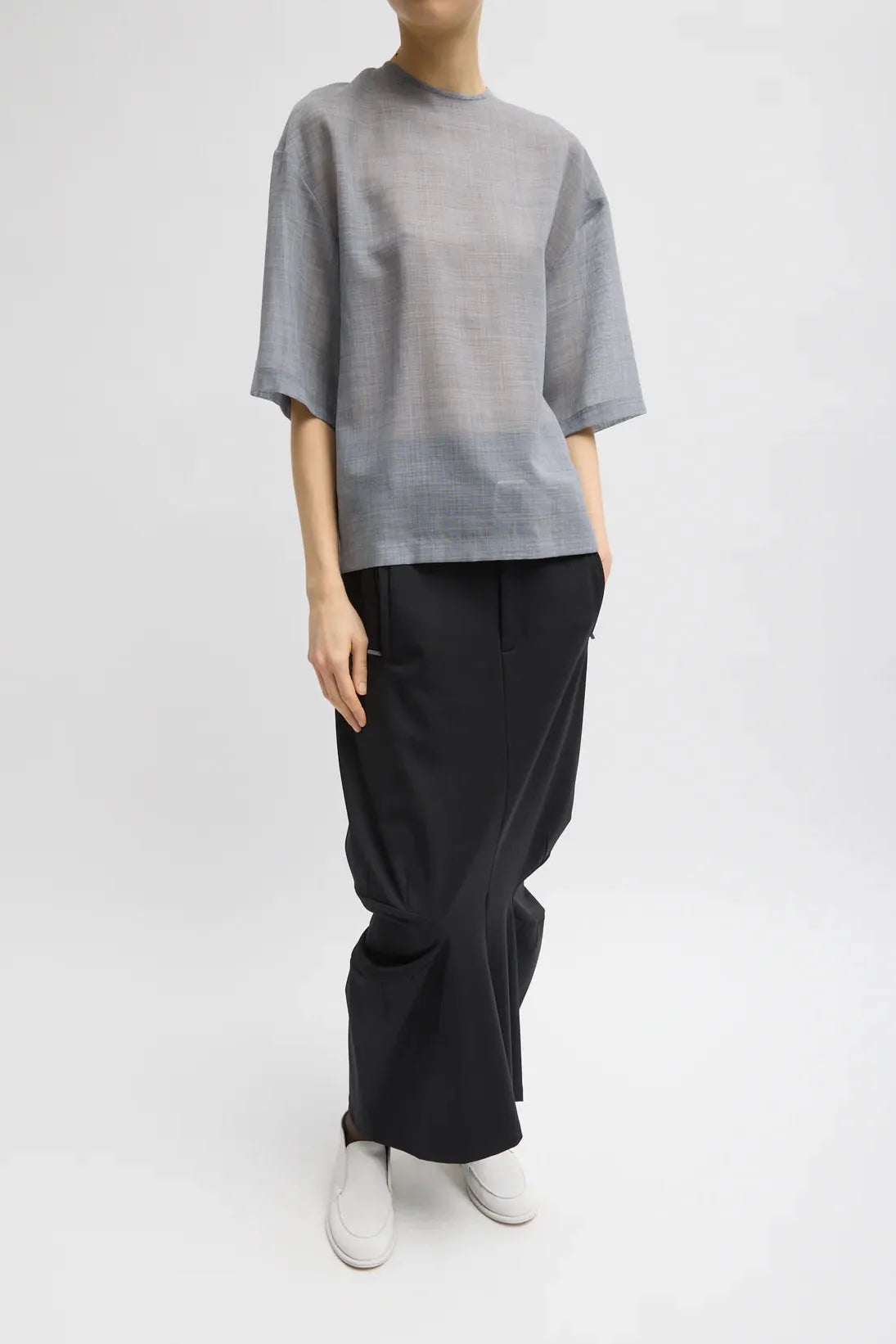 Sheer Wool Gauze Easy T in Heather Grey by Tibi-Tibi-Idlewild-Cincinnati